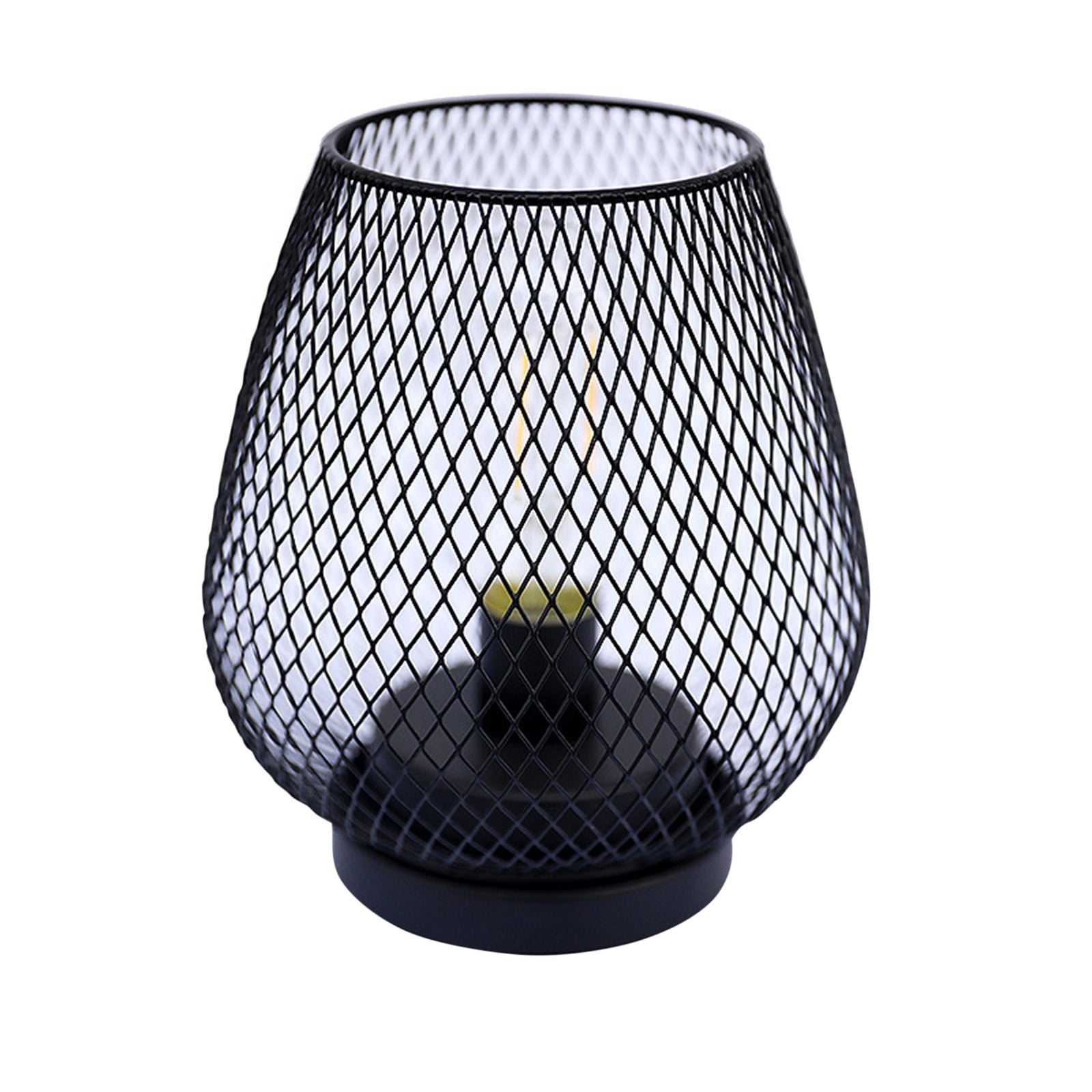 VOAVEKE Metal LED Lantern Table Lamp, Battery Powered Decorative Light with Edison Style Bulb (Black, 11 in) zwl3y