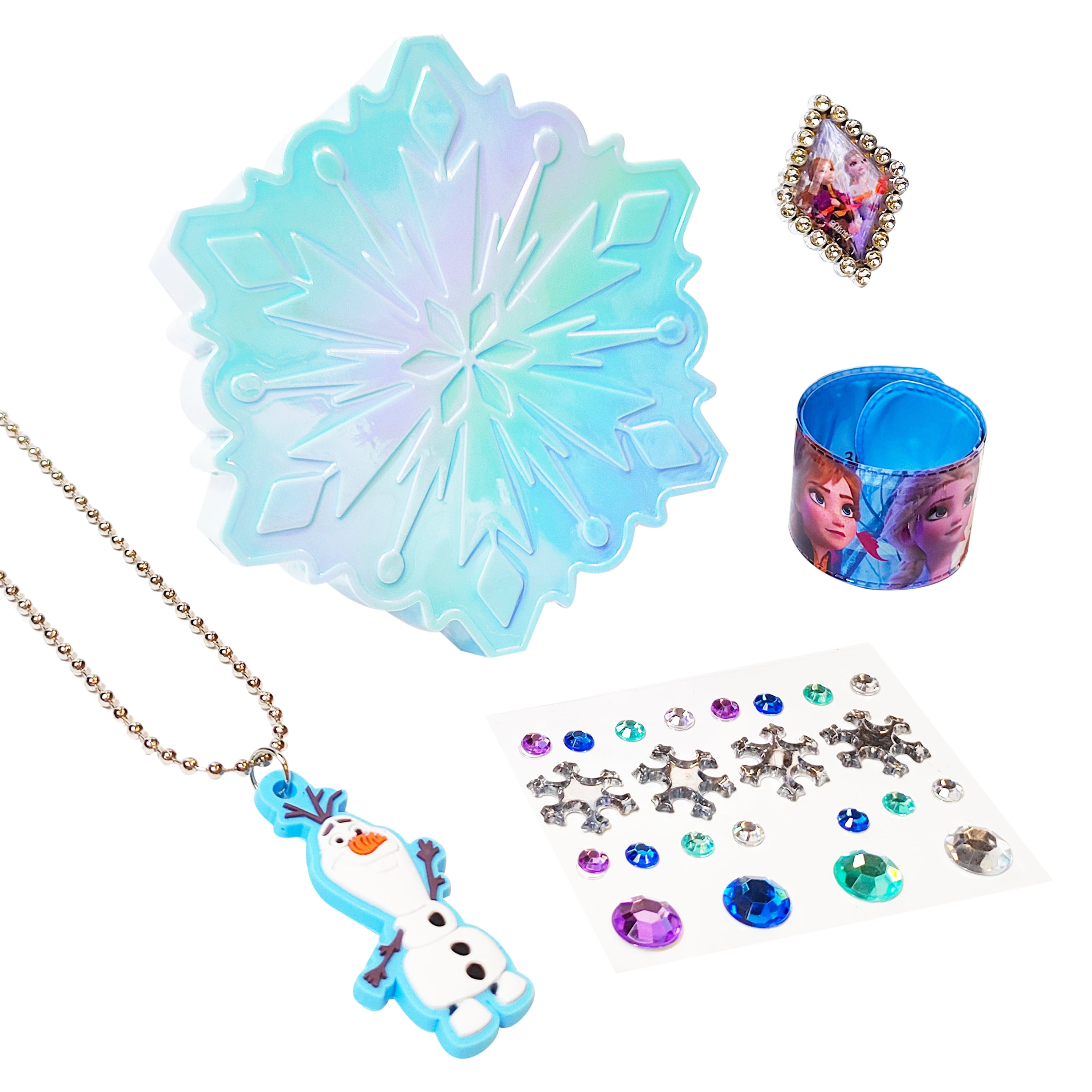 Disney Frozen Kid-Friendly Party Accessory Set with Snowflake Bows and Hair Gems (Blue and White, 1 Pack) 6zssc