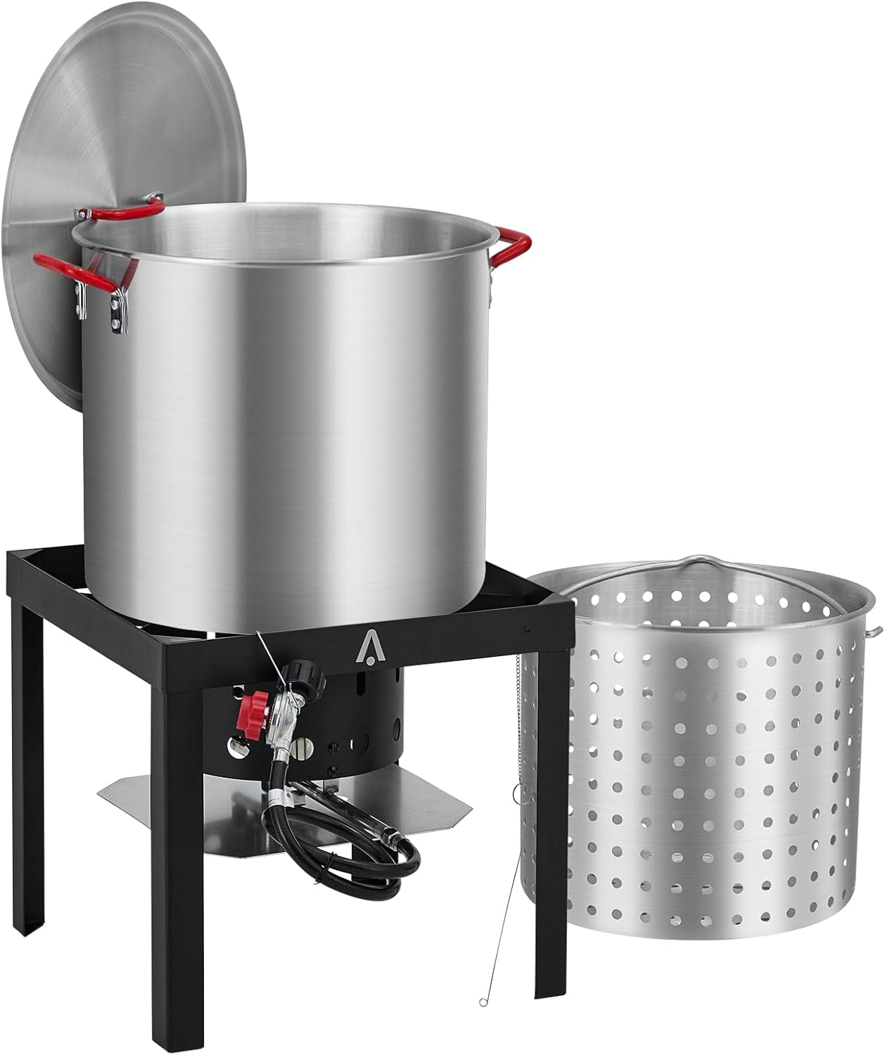 Bayou Classic 60-Quart Aluminum Seafood Boil Pot Kit with High-Pressure Propane Jet Burner and Strainer (60 Quart) s25lk