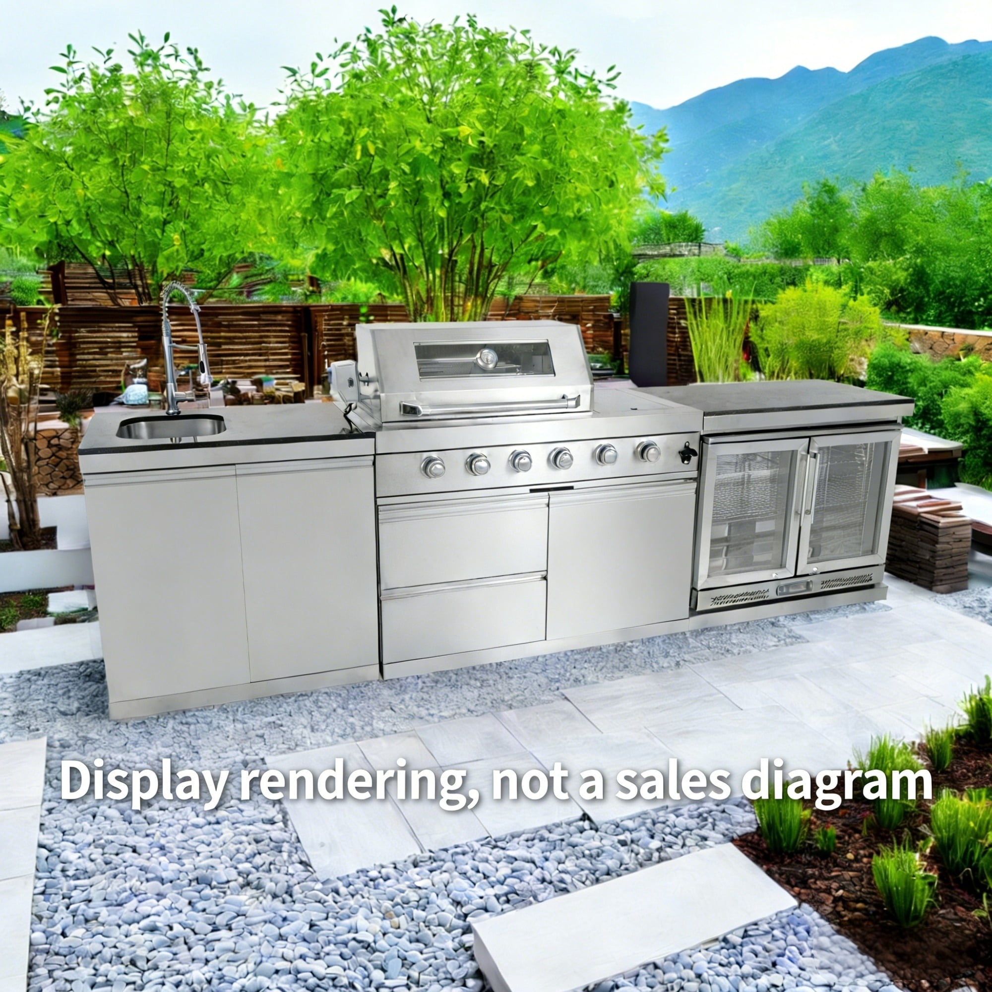 Navratil 4-Burner Stainless Steel Outdoor Kitchen Gas Grill with Rotisserie Kit (Silver, 46 in) 35flp