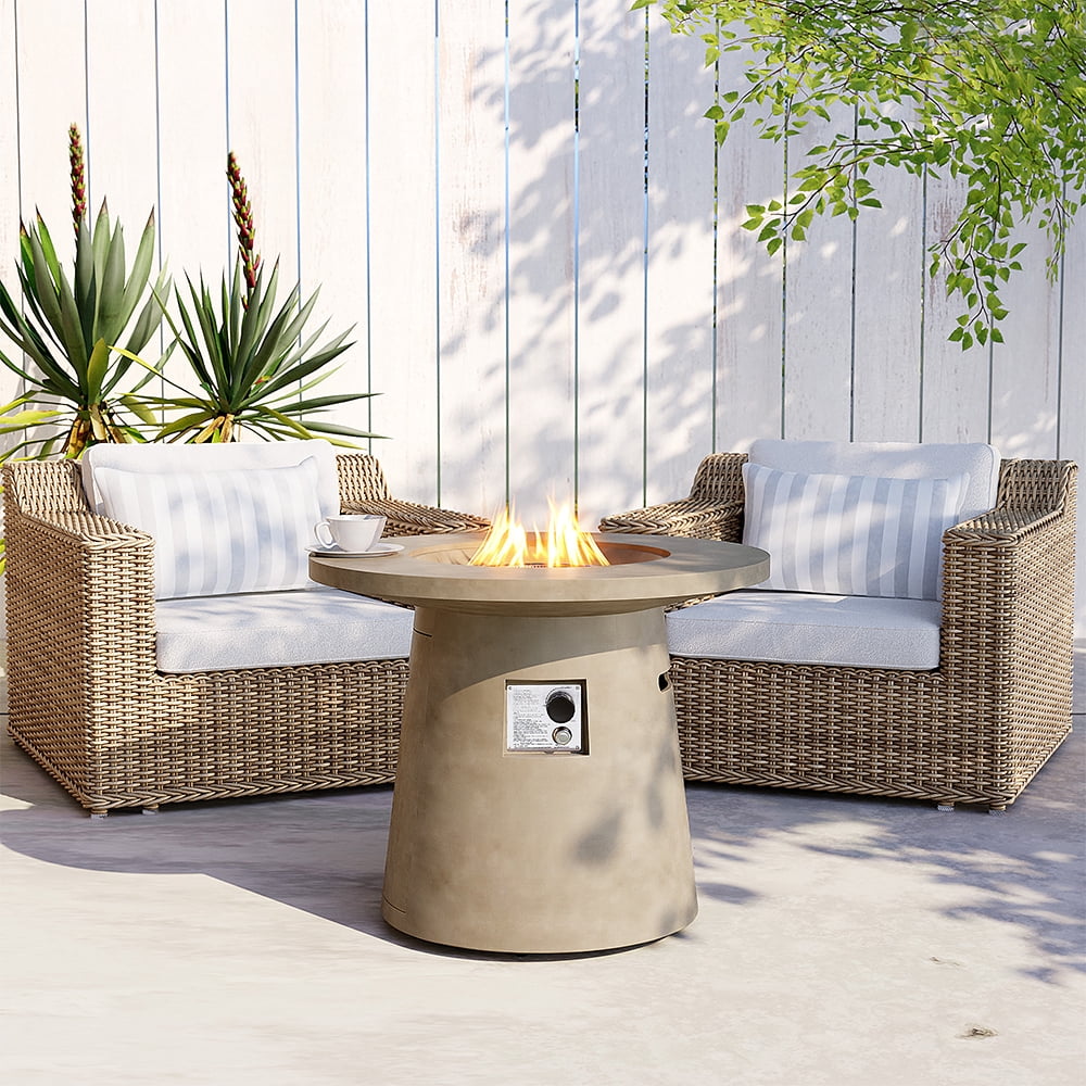 COSITEST 31.5 in Round Propane Fire Pit Table, 40,000 BTU Concrete Outdoor Fireplace (Yellow, 31.5 in) 0qh48