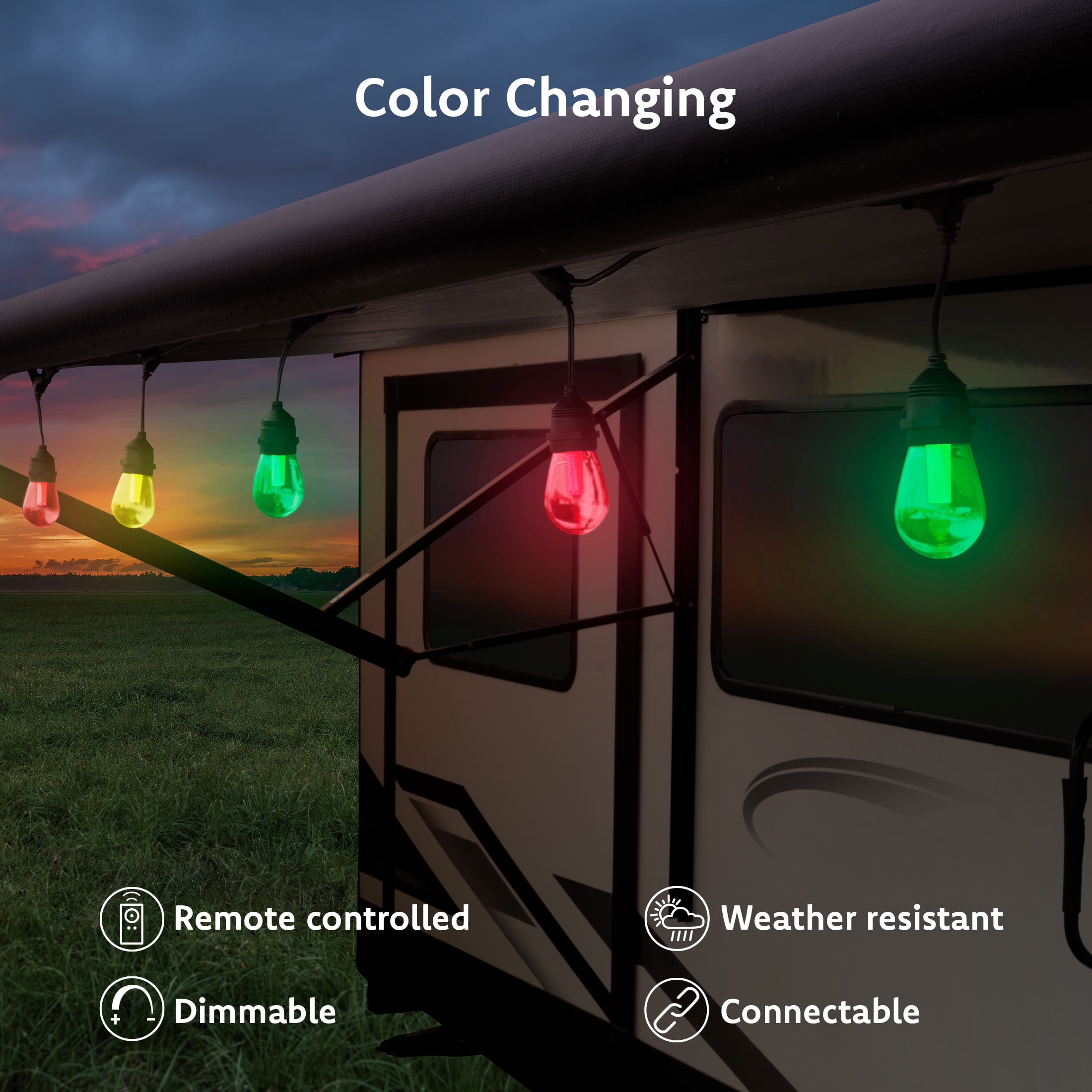 Auto Drive LED String Lights, Color Changing Shatterproof Outdoor Lighting with Remote Control (12 Count) jwk2p
