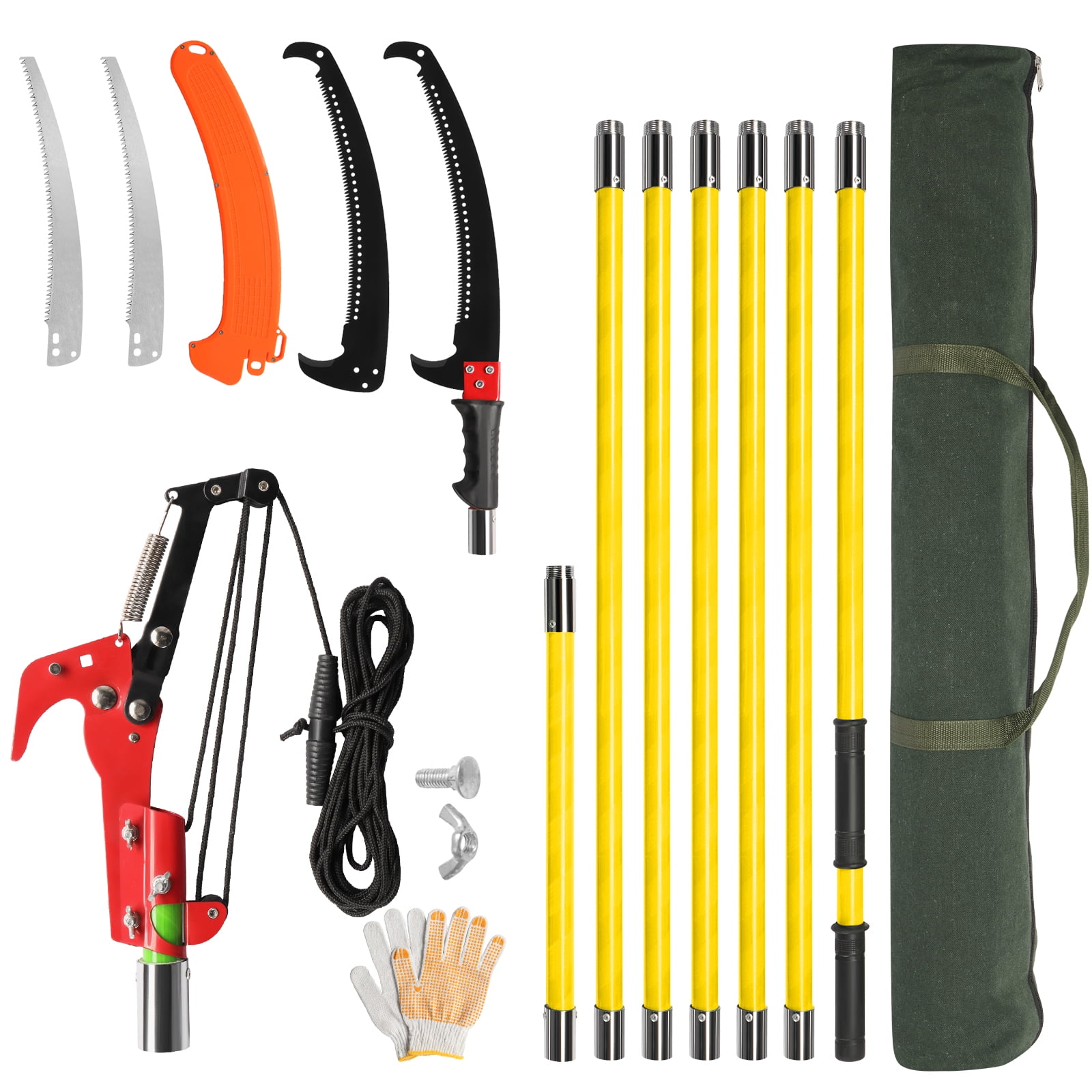 Ktaxon 24FT Manual Pole Saw, Heavy-Duty Tree Trimmer with Steel Blade for Yard and Garden (Yellow, 24 ft) 6mf2m