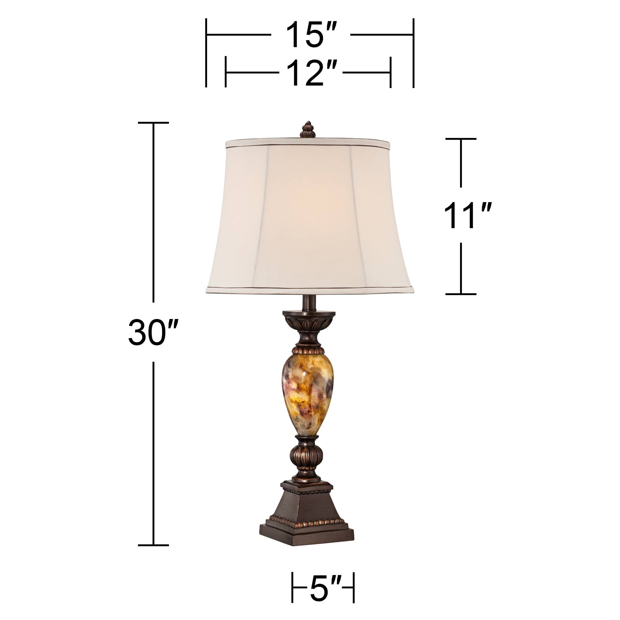 Kathy Ireland Vintage Table Lamps Set of 2, Aged Bronze Marbleized Finish with Off-White Oval Shade (30 in) zavfc