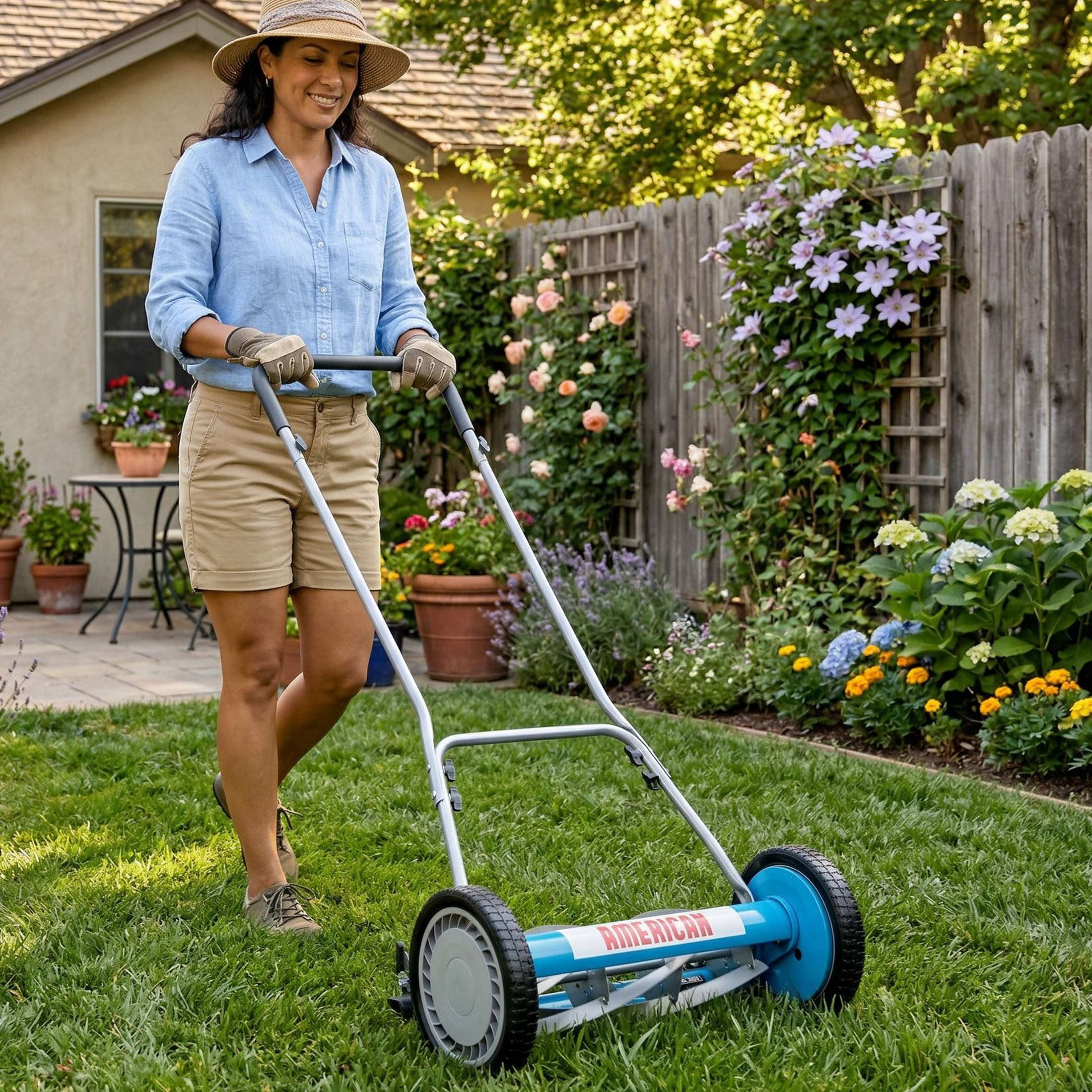 American Lawn Mower 18-Inch 5-Blade Reel Push Lawn Mower (Blue, 18 in) x0bsh