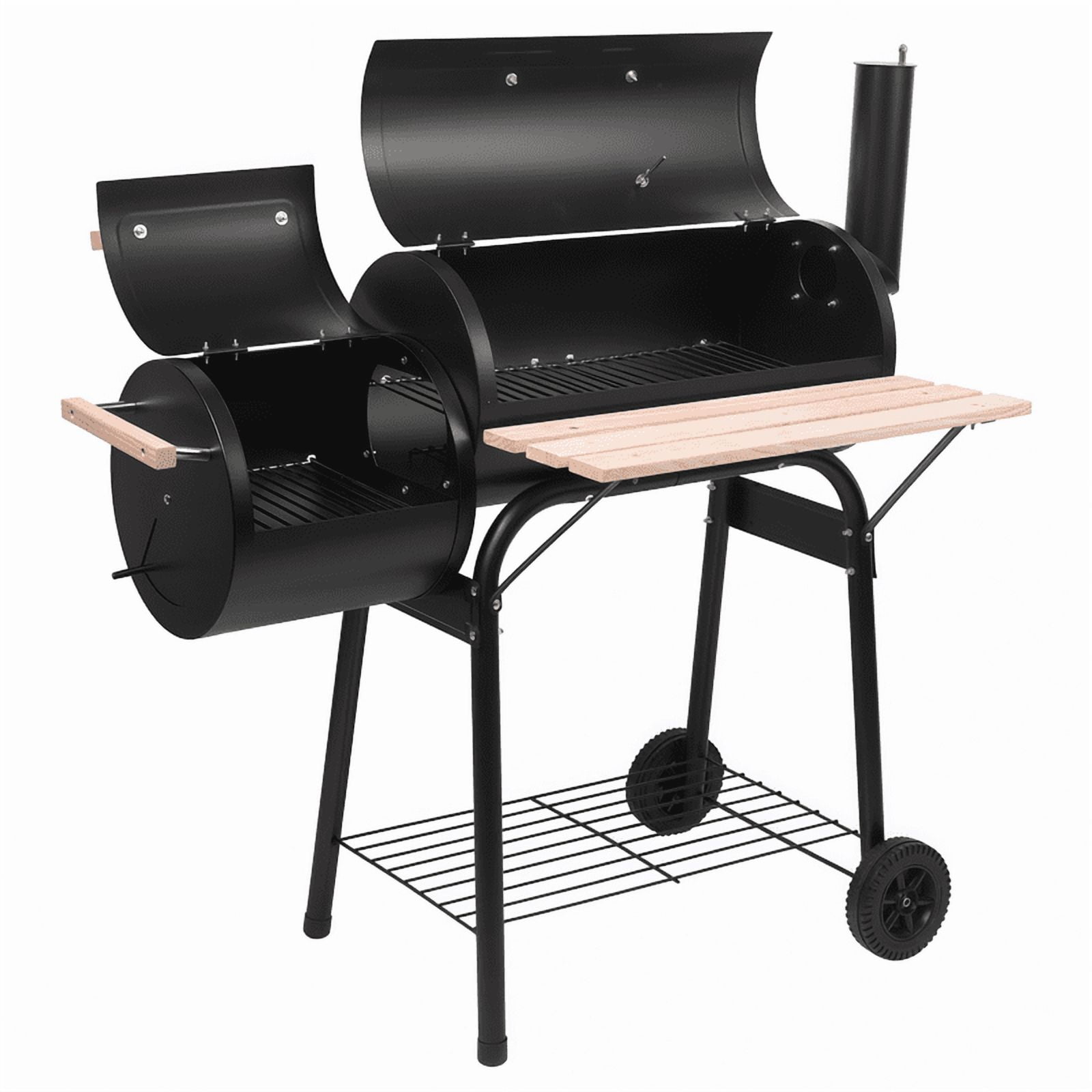 Gundir Charcoal Grill with Offset Smoker, Outdoor BBQ Grill with Thermometer and Adjustable Damper (Black, 44 in) zzc60