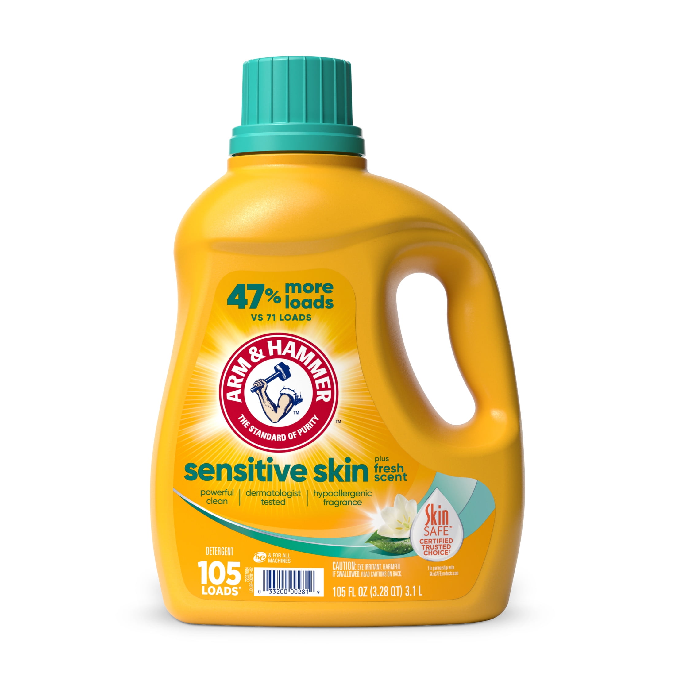 ARM & HAMMER Sensitive Skin Liquid Laundry Detergent, Hypoallergenic Fresh Scent (105 fl oz) 1b0ph