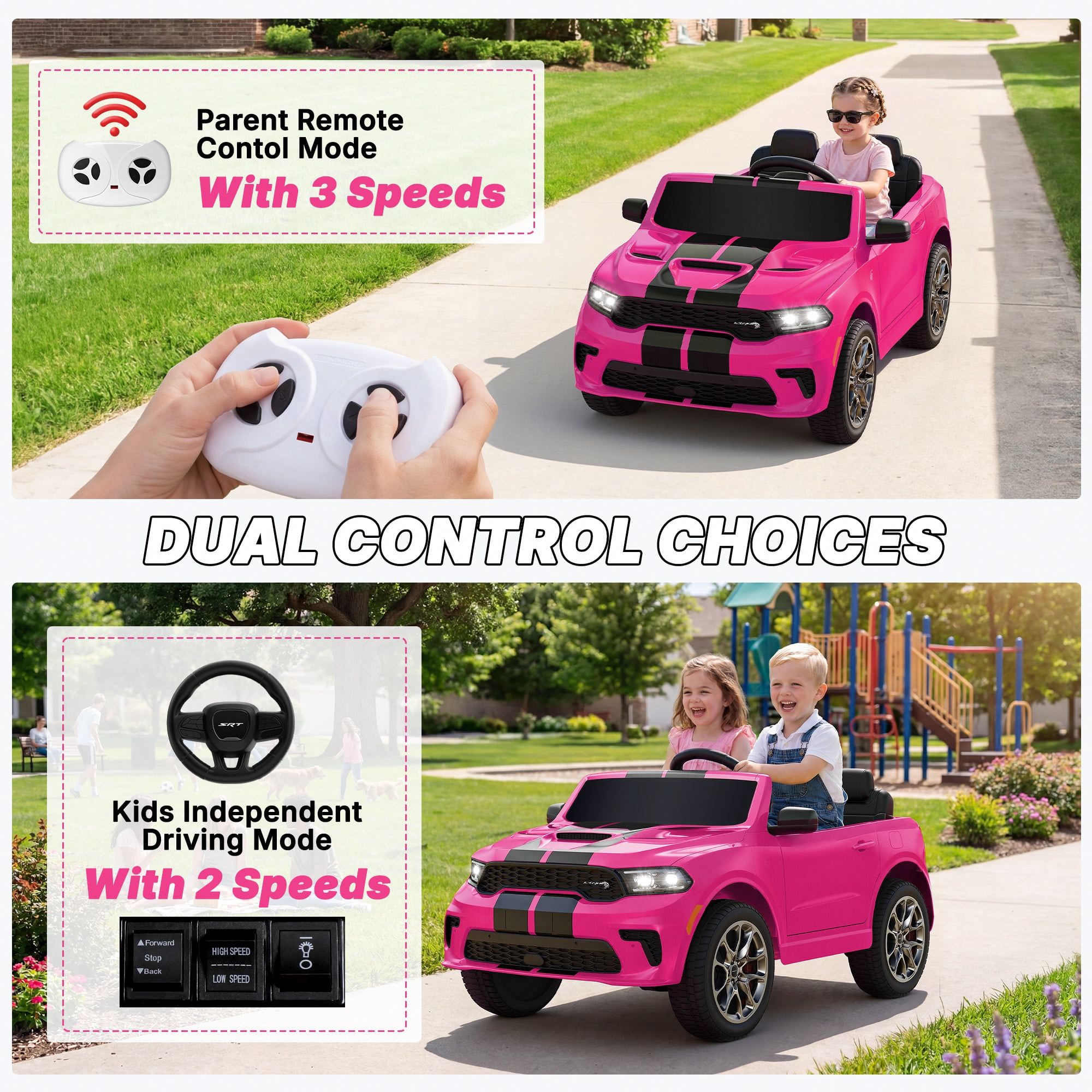 Wisairt Dodge Durango Kids Electric Ride-On Car, 12V Licensed Motorized SUV with Parent Remote Control, LED Lights & Music (Pink, 17 in Seat) i9tmh