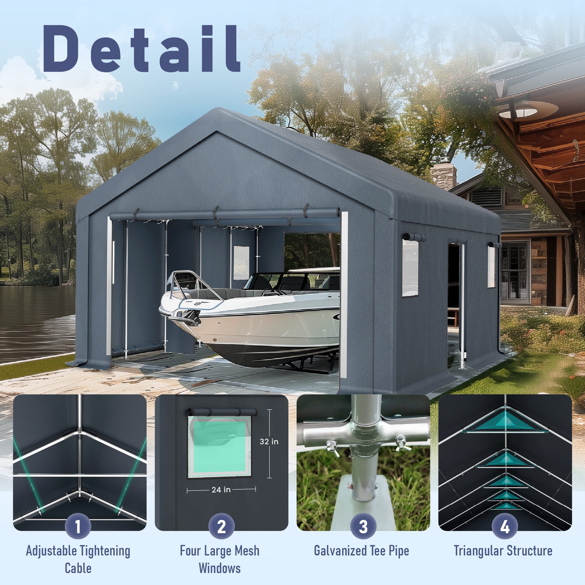 Summit Living Portable Carport Outdoor Storage Shelter with Removable Sidewalls (13 ft x 24 ft x 9.6 ft) dw7rt