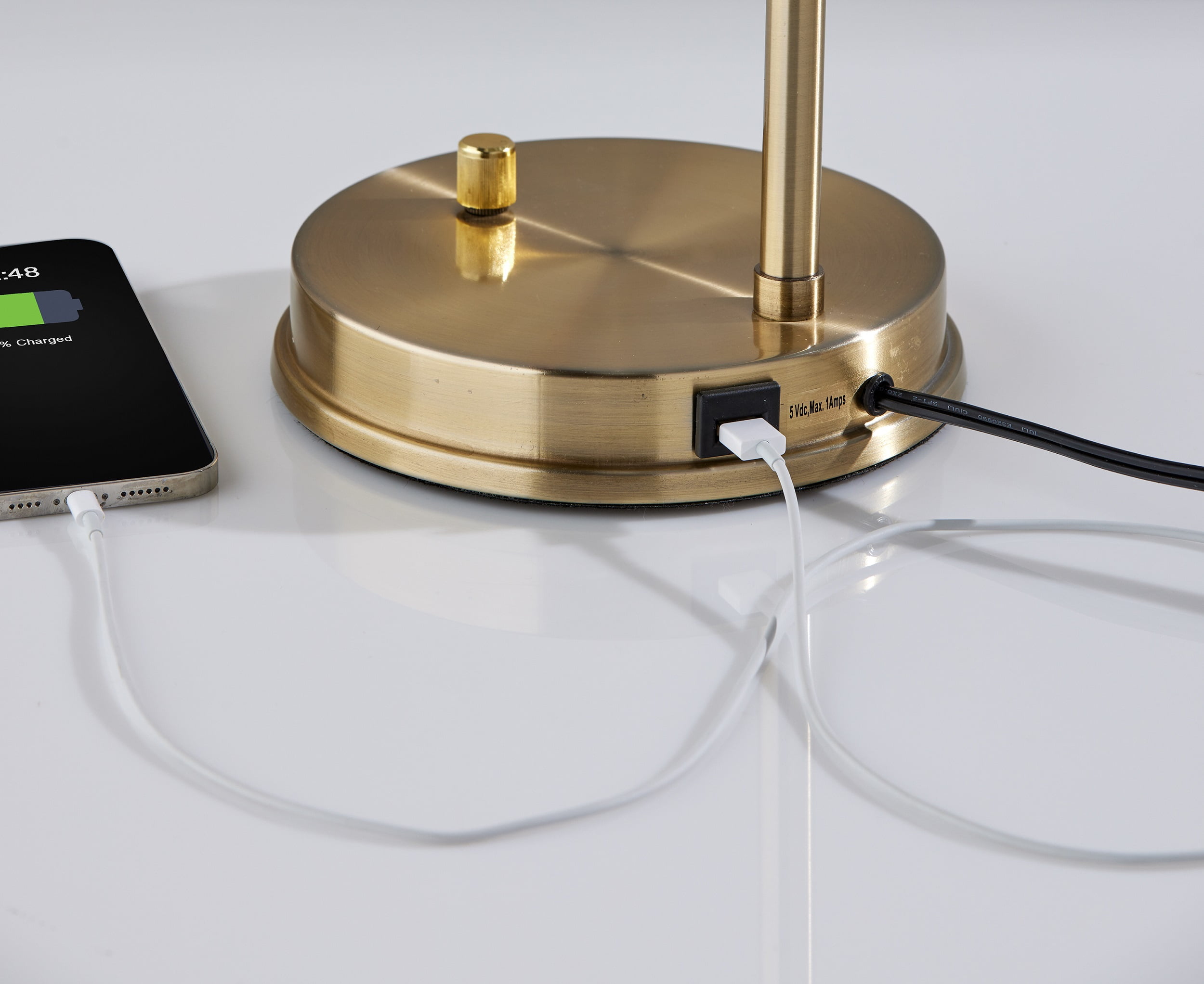 Better Homes & Gardens Metal Desk Lamp with USB Port and Glass Shade (Gold, 20.5 in) aojj5
