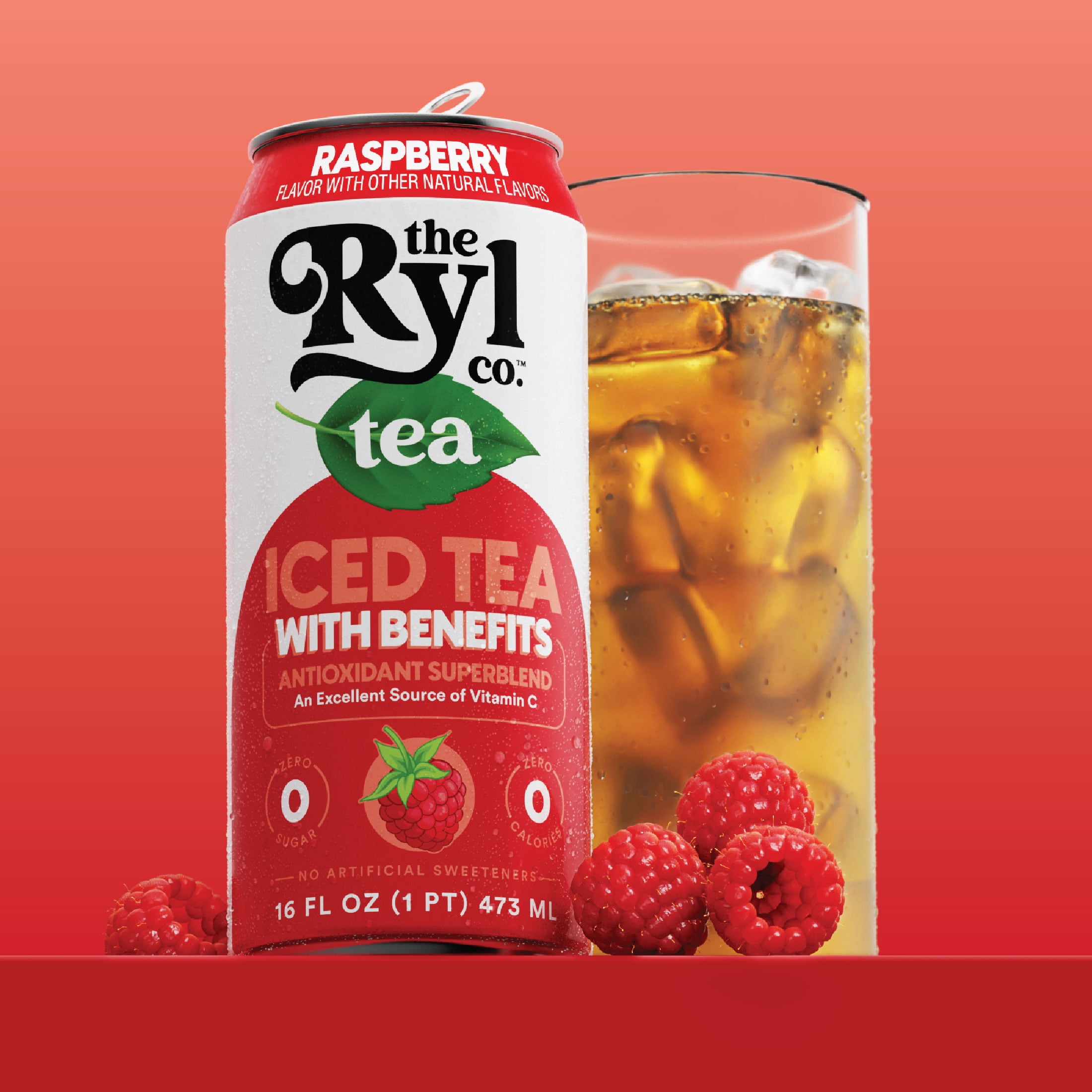 Ryl Tea Raspberry Iced Tea, Zero Sugar Black Tea with Antioxidants (16 fl oz) j2cty