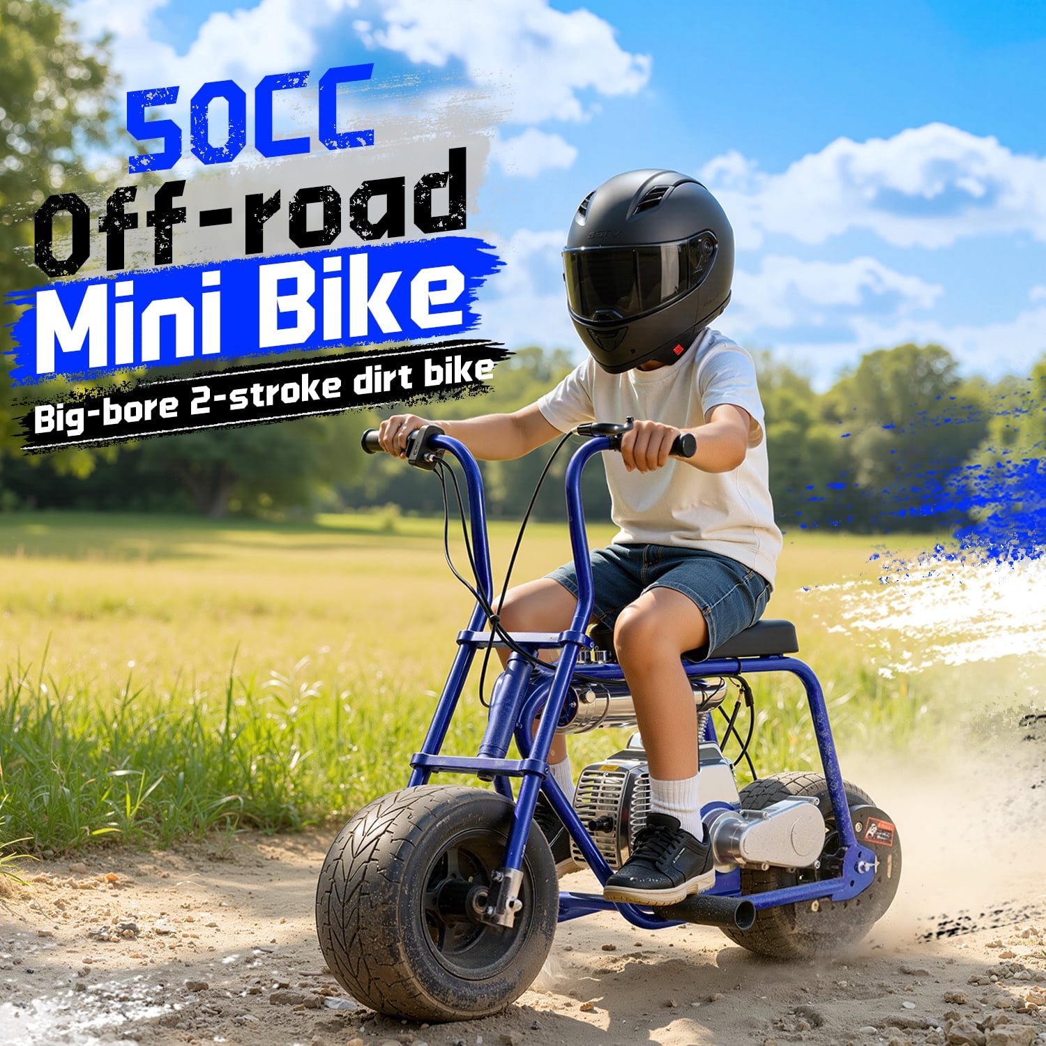 TOXOZERS 50cc Gas-Powered Mini Dirt Bike, Off-Road Motocross Starter for Kids (Blue, 150 lb Capacity) ktuu3