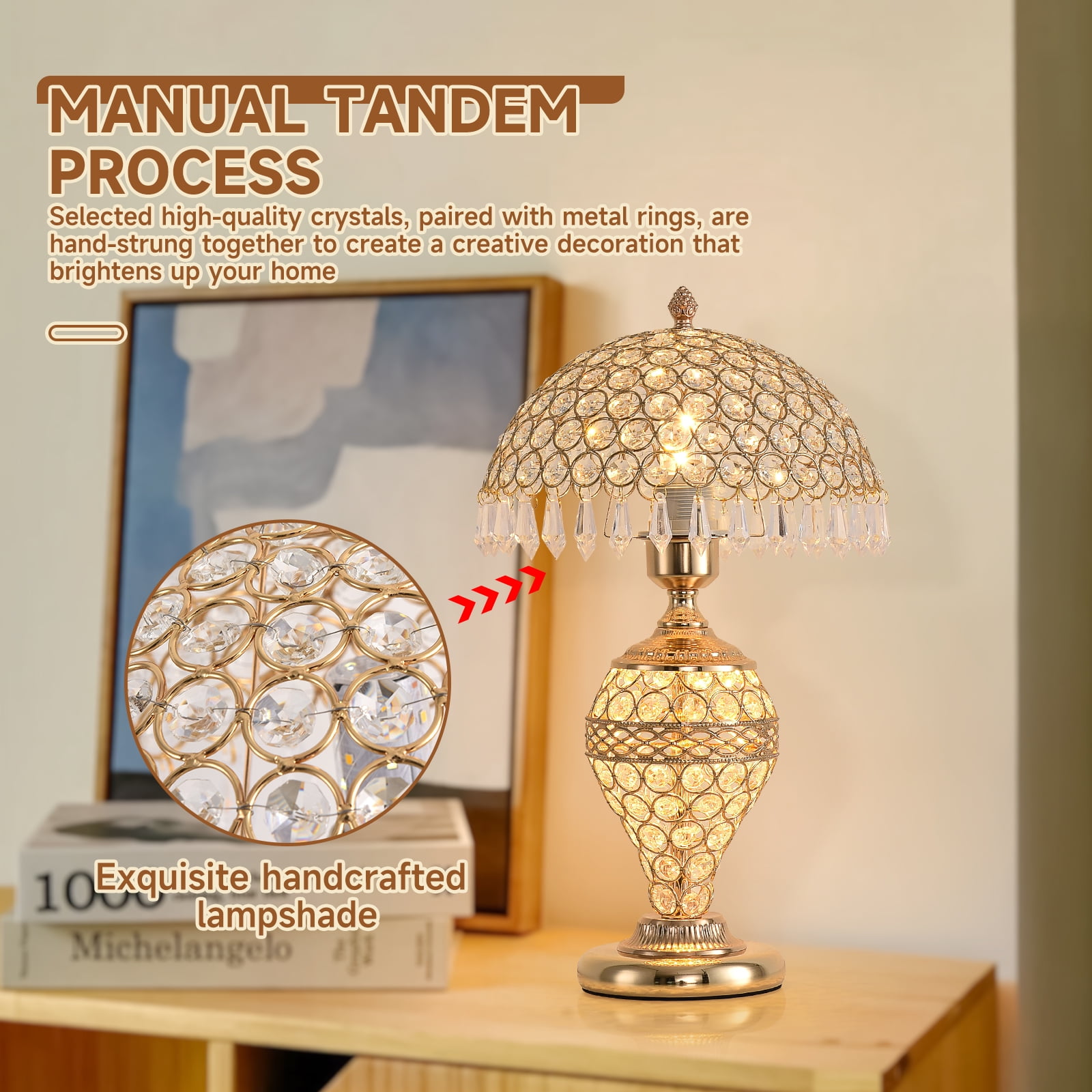 xiaojuande Crystal Table Lamp Modern LED Bedside Light with 3-Level Dimming (Silver, 9.8 in) 3v253
