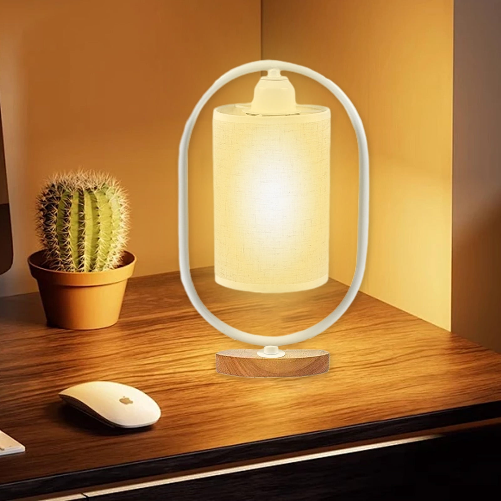 100Fens Table Lamp 3-Way Dimmable Nightstand Light with Flaxen Fabric Shade and Solid Wood Base (LED Bulb Included) no6c7