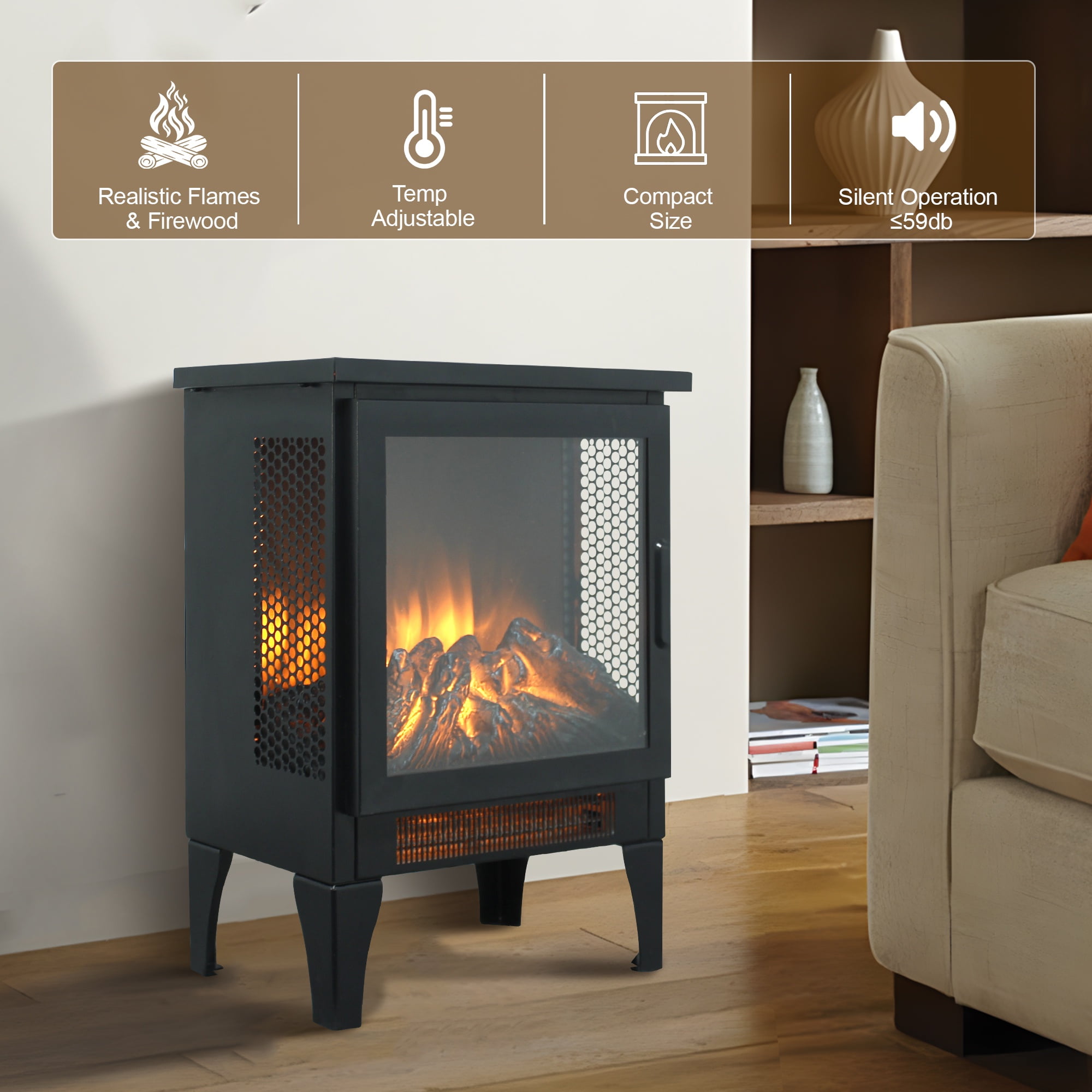 Seizeen Portable Electric Fireplace Heater with Remote Control (Black, 18 in) t8o8y