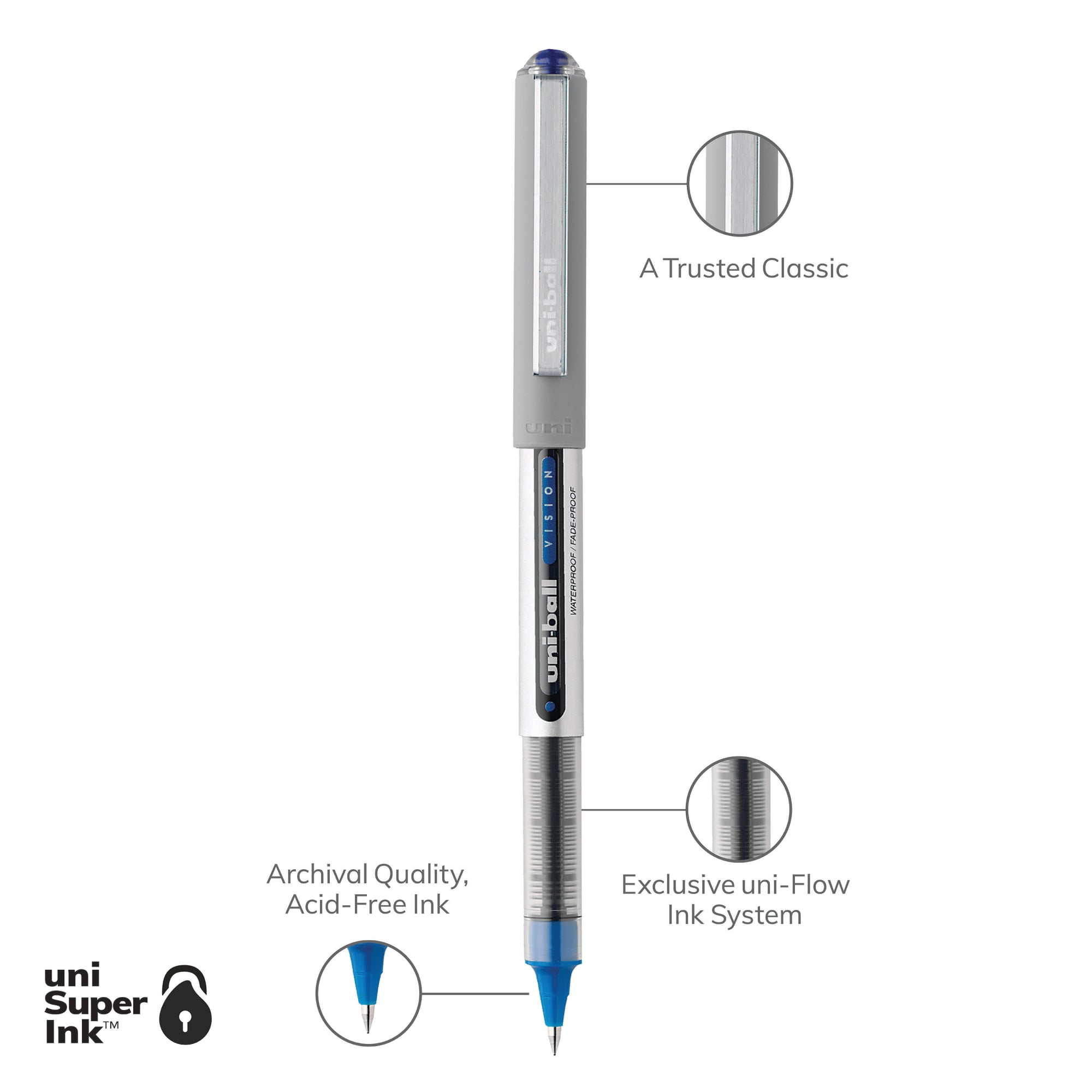 uniball Vision Rollerball Pens, Fine Point (0.028 in), Blue Ink (12 Count) p9n4o