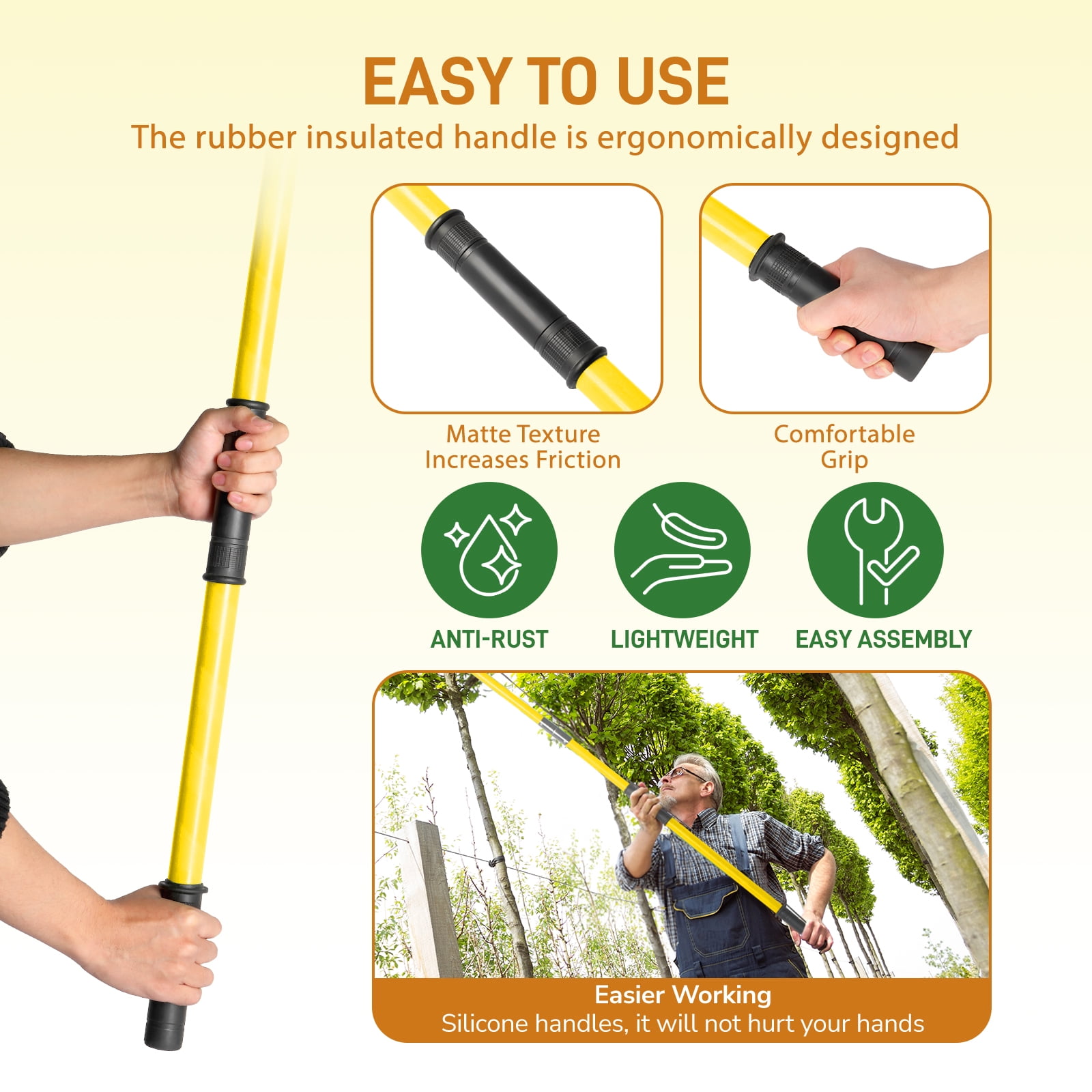 Ktaxon 24FT Manual Pole Saw, Heavy-Duty Tree Trimmer with Steel Blade for Yard and Garden (Yellow, 24 ft) 6mf2m
