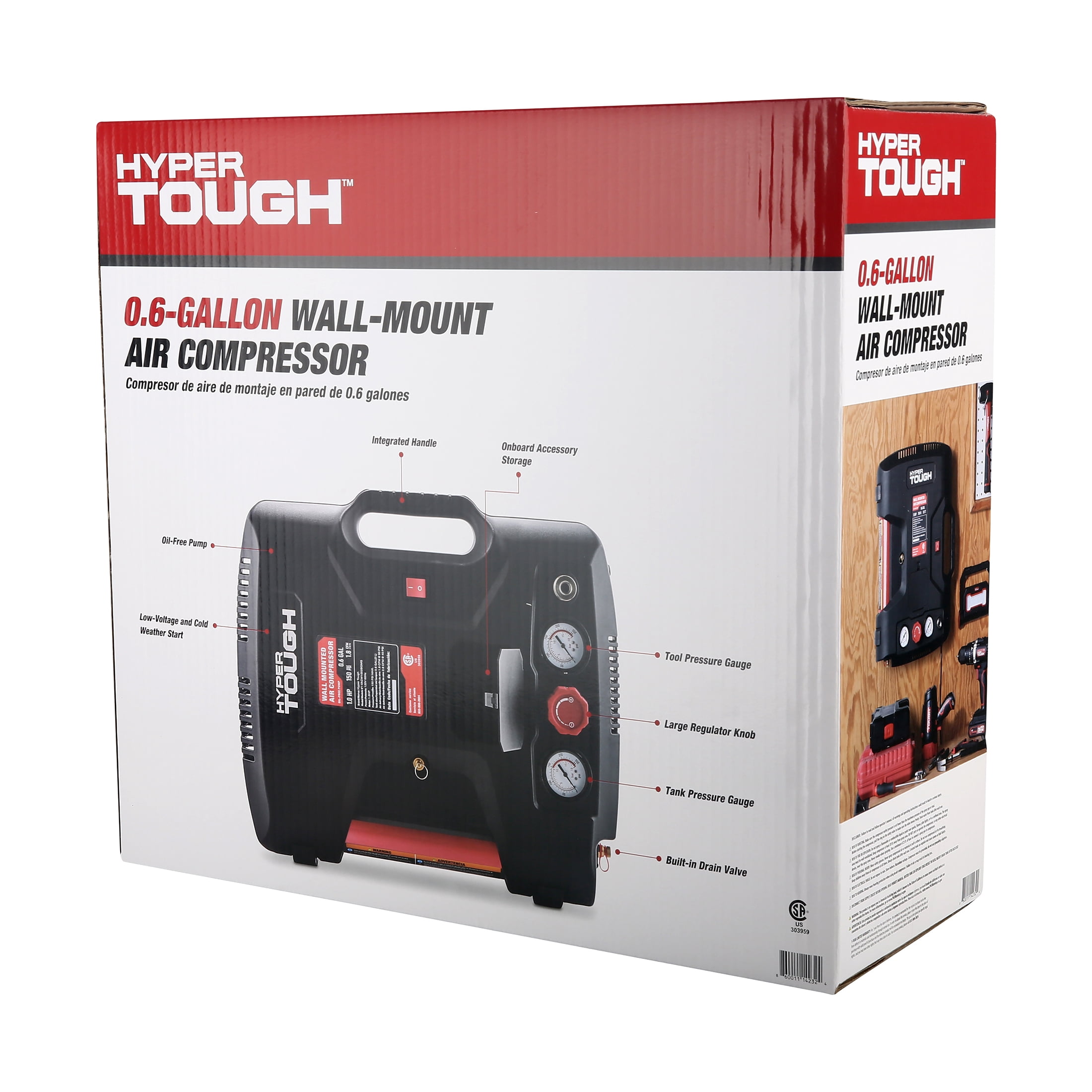Hyper Tough Oil-Free Wall-Mount Air Compressor (Black, 0.6 Gallon) qqjj3 - Image 8