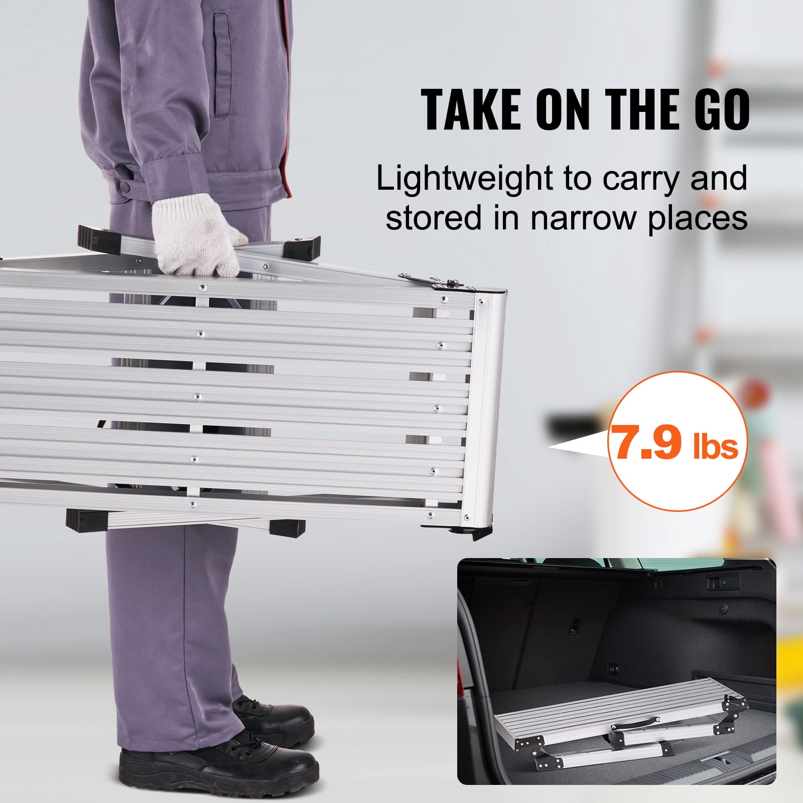 VEVOR Folding Work Platform, Aluminum Drywall Stool Ladder, Heavy-Duty Non-Slip Work Bench (Silver, 29.9 in x 11.8 in x 20 in) 829m9