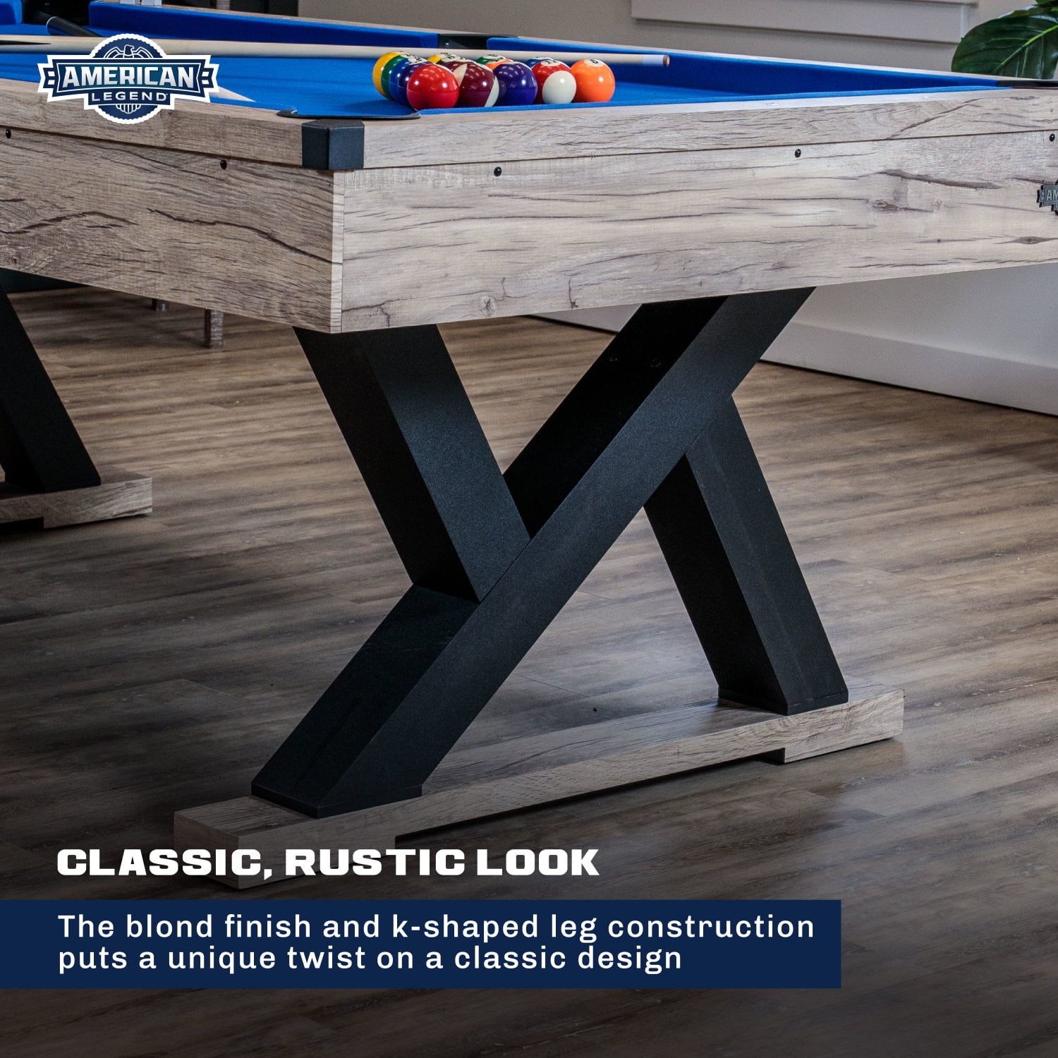 American Legend Kirkwood 84 in Billiard Table with Rustic Blond Finish and Royal Blue Cloth (84 in) kfsxd