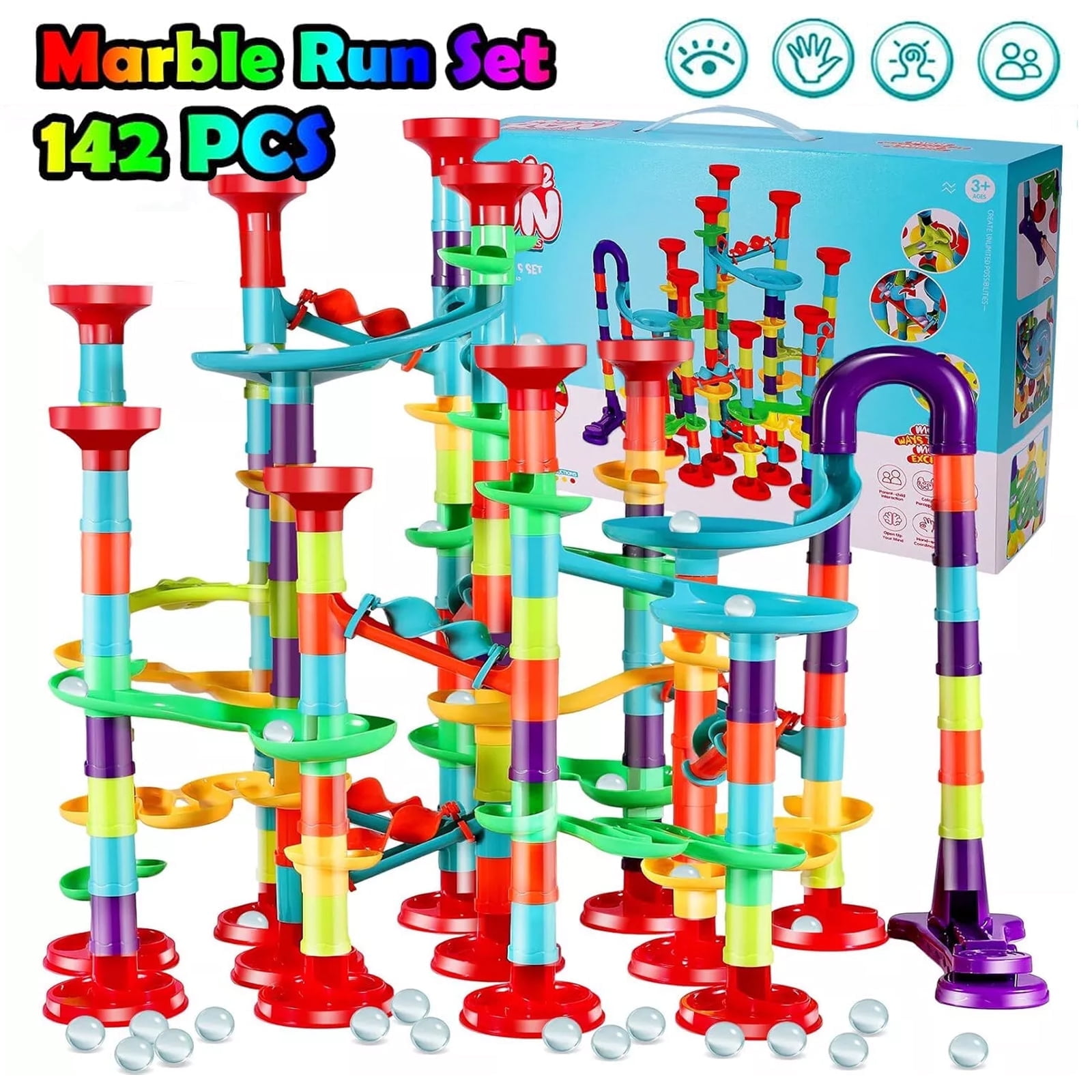 Soapow Marble Run Race Coaster Set, STEM Educational Construction Building Blocks (142 Pieces) 125rv