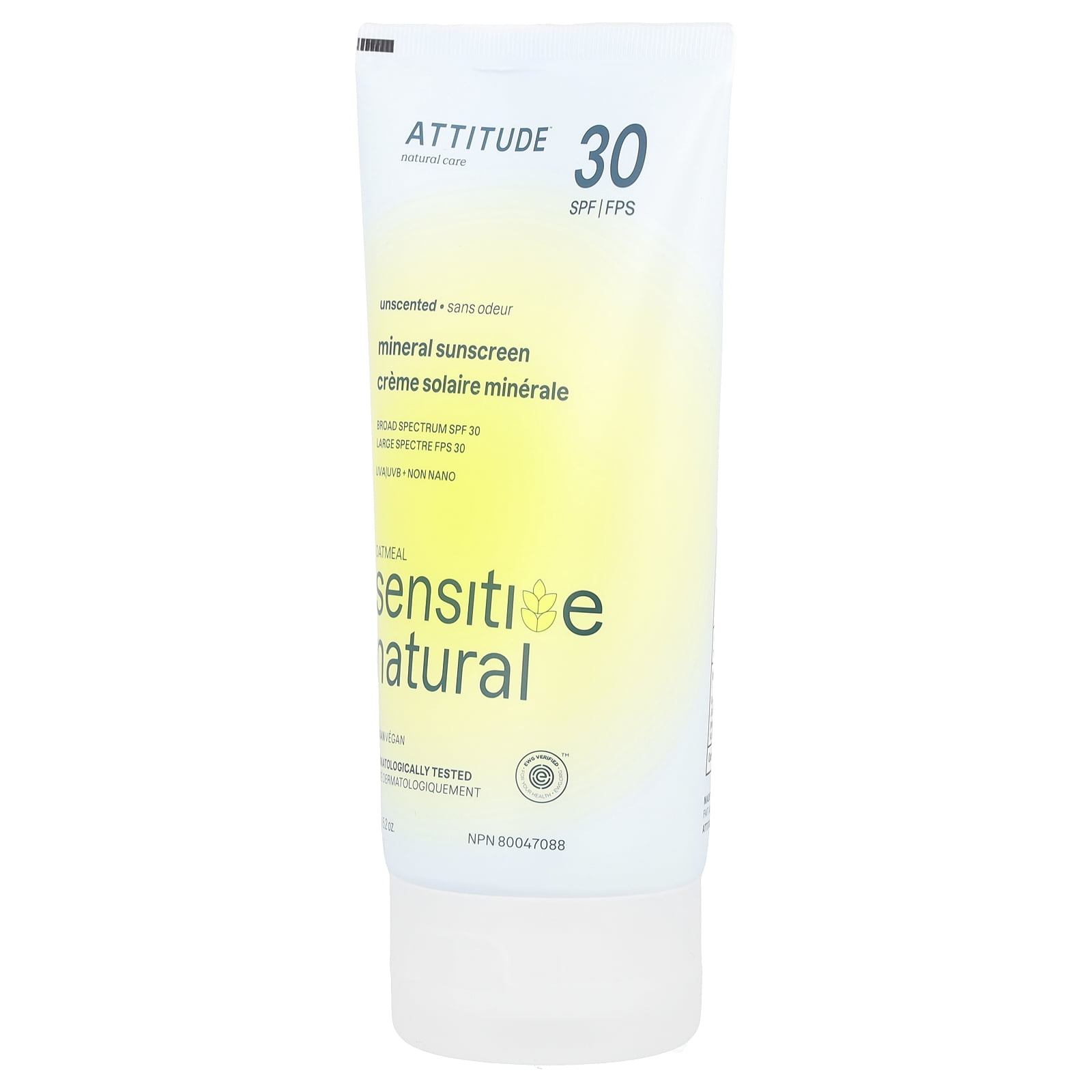 ATTITUDE Sensitive Skin Mineral Sunscreen, Broad Spectrum SPF 30, Fragrance Free (5.2 oz) xd1ci