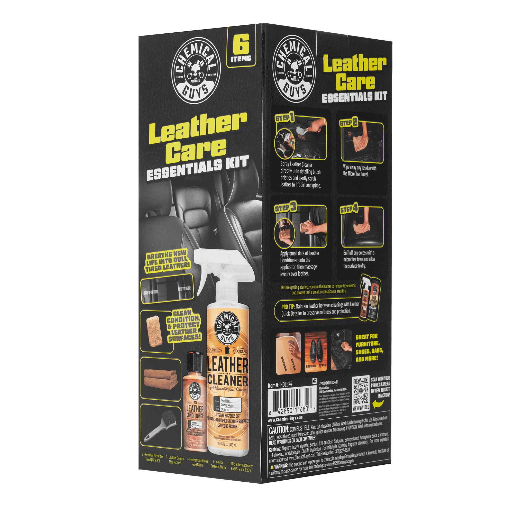 Chemical Guys Leather Care Essentials Kit (6-Piece Set, 20 fl oz) qa3yp
