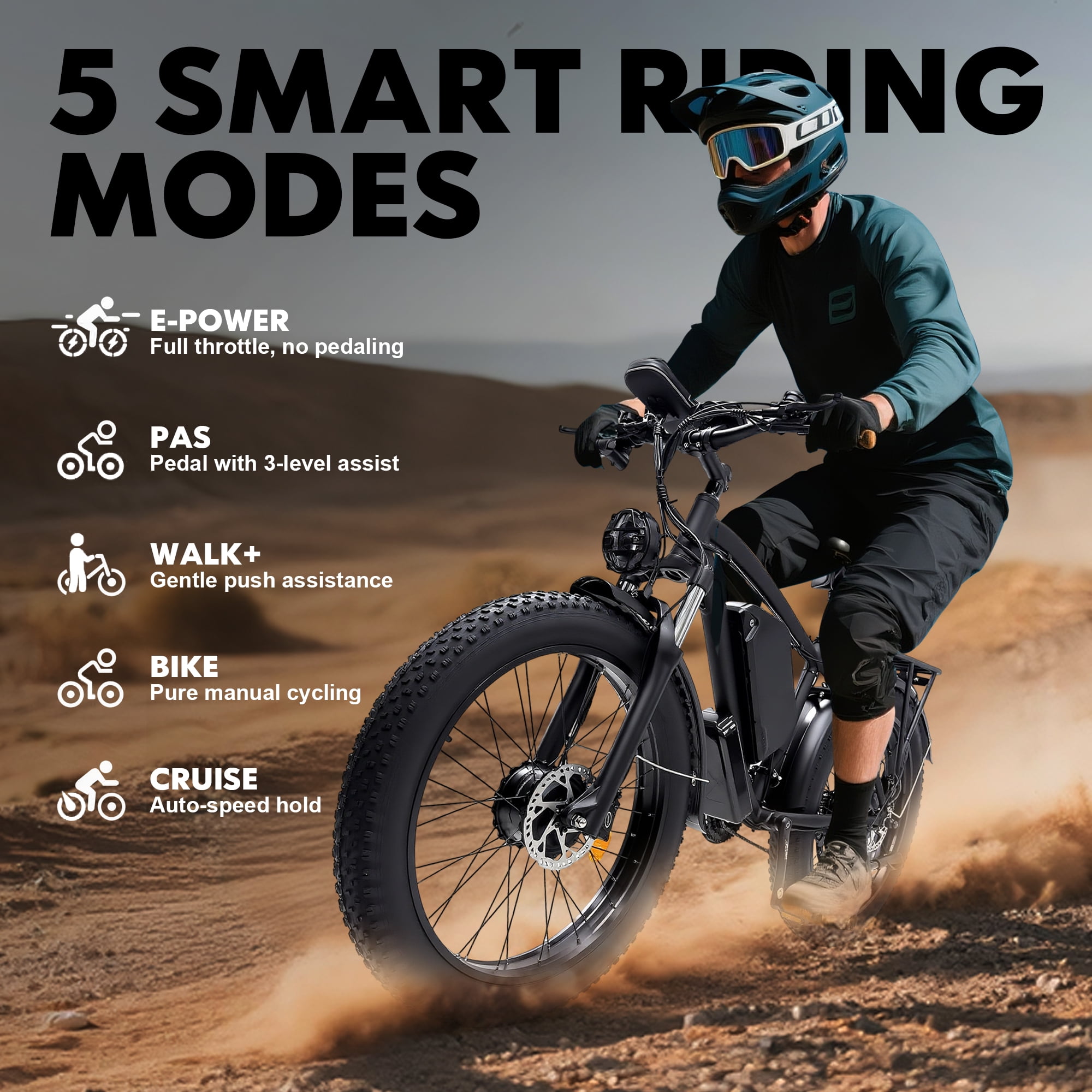 KYD Electric Fat Tire Bike for Adults, 6000W Dual Motor Off-Road Mountain Ebike, 50 MPH, 60V 25AH Battery (Black, 26 in) qav92