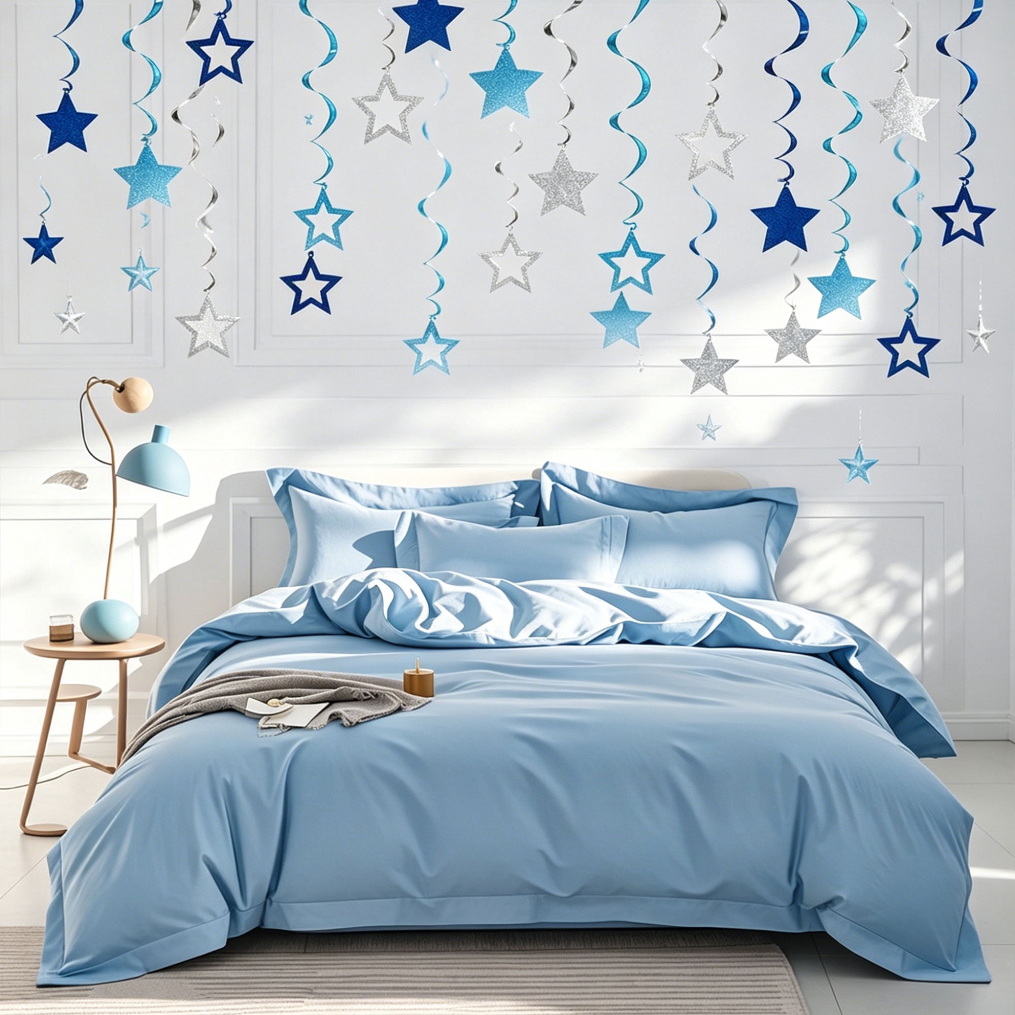 Tripumer Star Swirl Hanging Decorations Party Streamers for Birthdays and Weddings (Silver Blue, 24 Pack) g3ppe