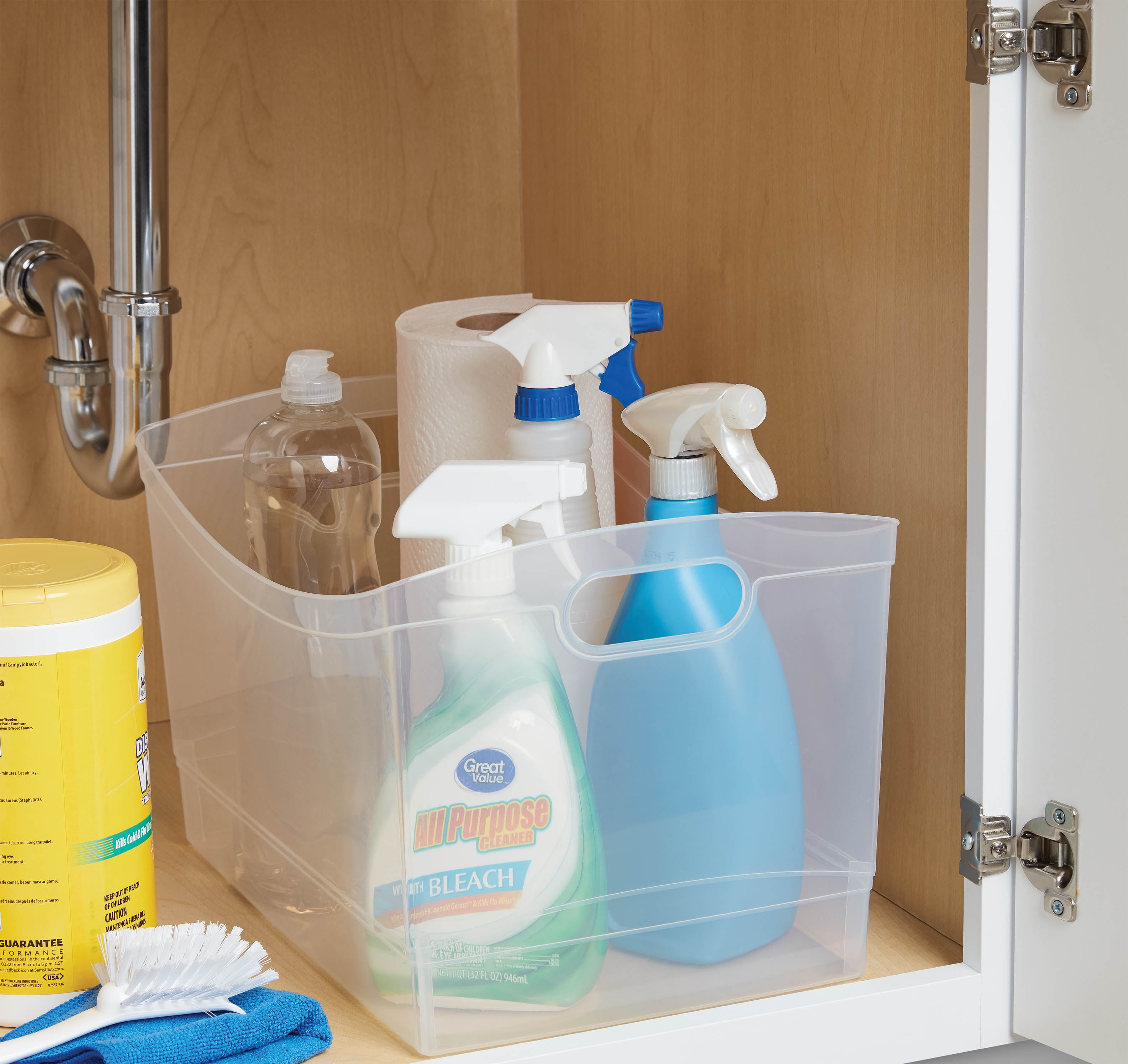 Mainstays Clear Plastic Utility Storage Bin with Built-In Handles (Clear, 15.3 in x 10.4 in x 9.8 in) 9zce6