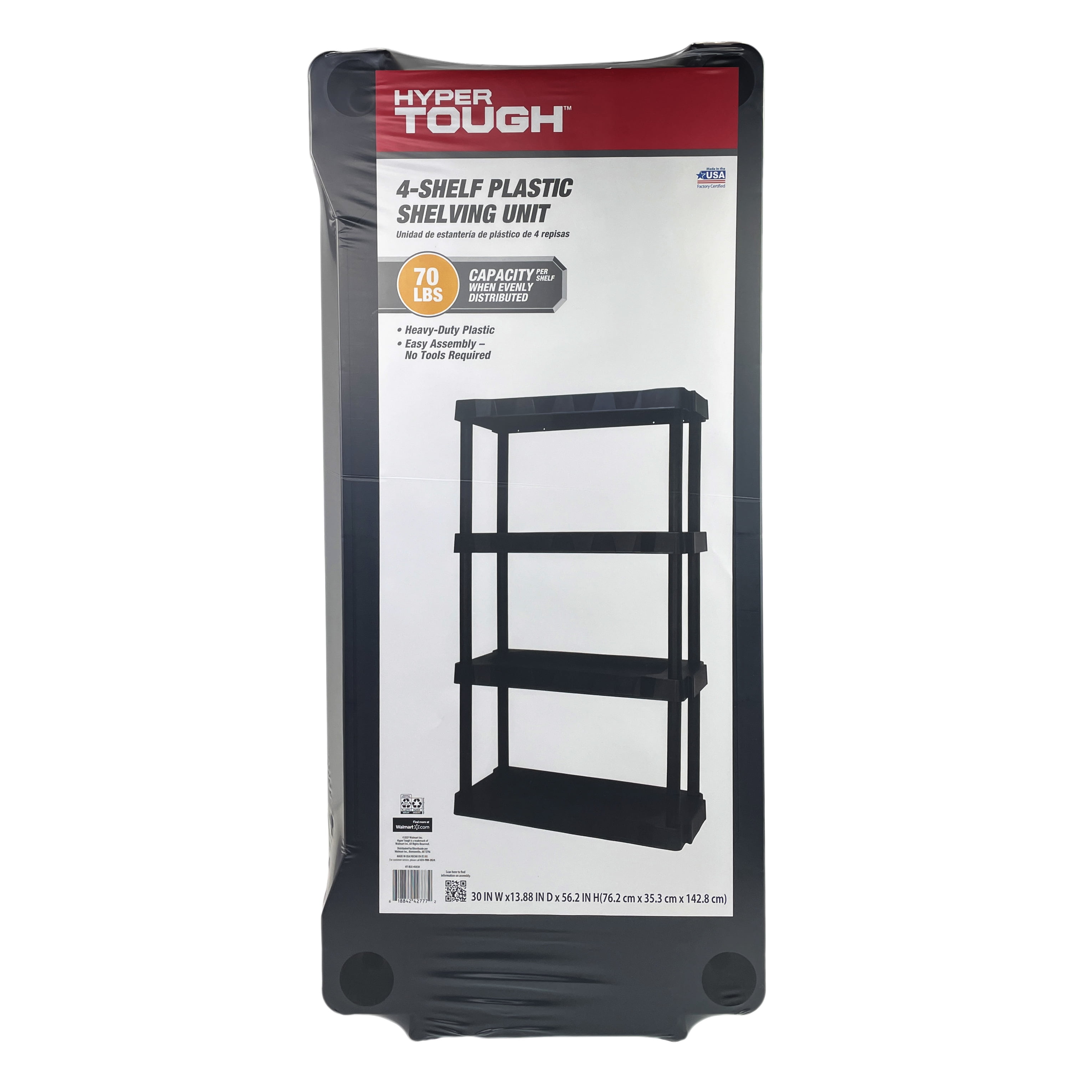 Hyper Tough 4-Shelf Plastic Storage Shelving Unit (Black, 13.88 in D x 30 in W x 56.2 in H) 2cuu3