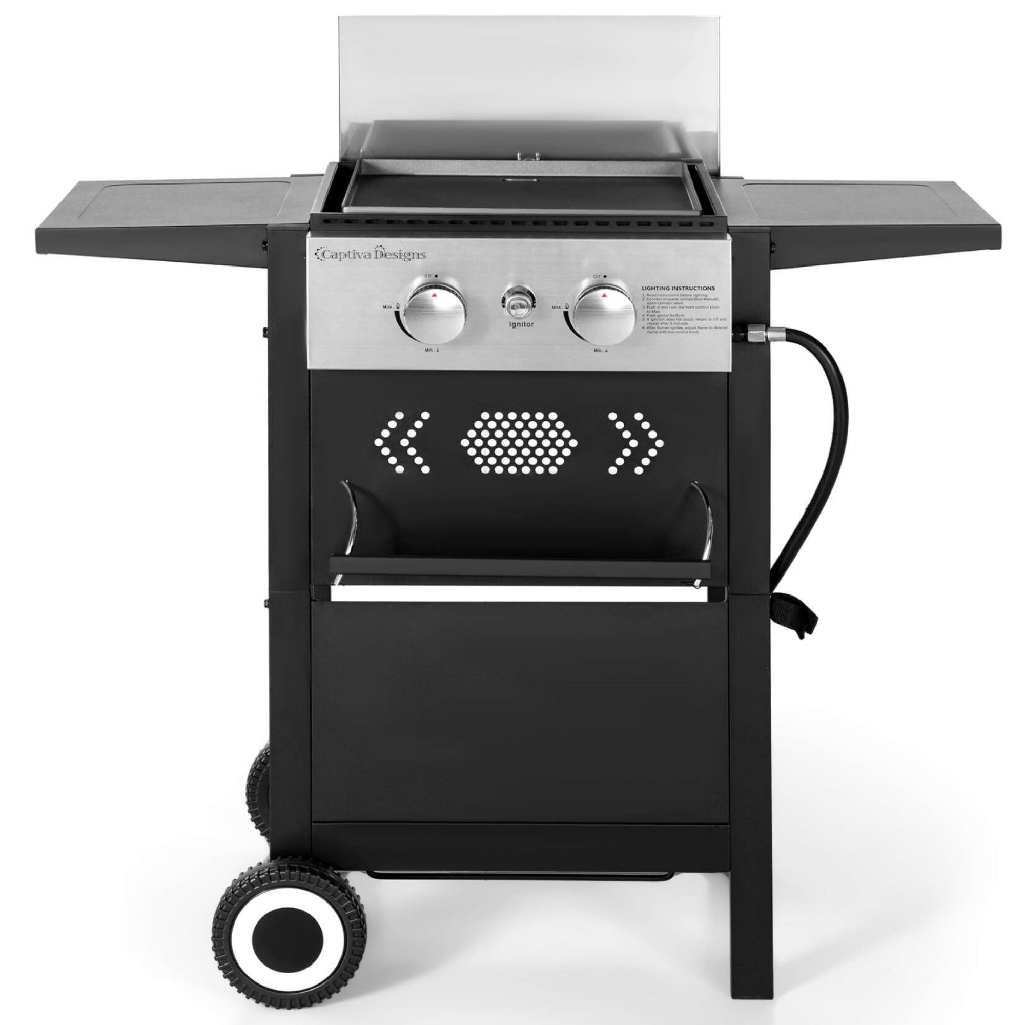Phi Villa 2-Burner Propane Grill and Griddle Cooking Station with Side Shelves (Black) 2g8b0