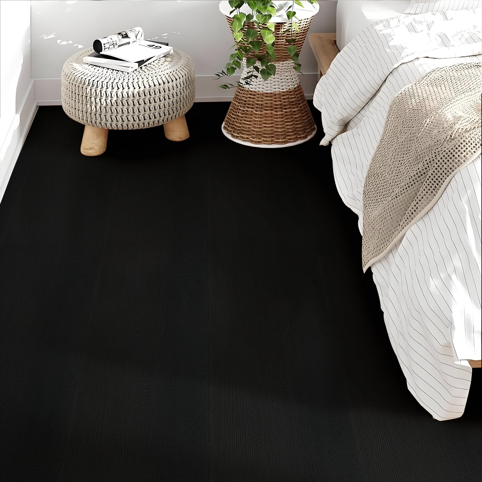 Abyssaly Peel and Stick Vinyl Flooring, Self-Adhesive Wood Grain Floor Tiles for Home Decor (Black, 15.7 in x 236 in) jta6f