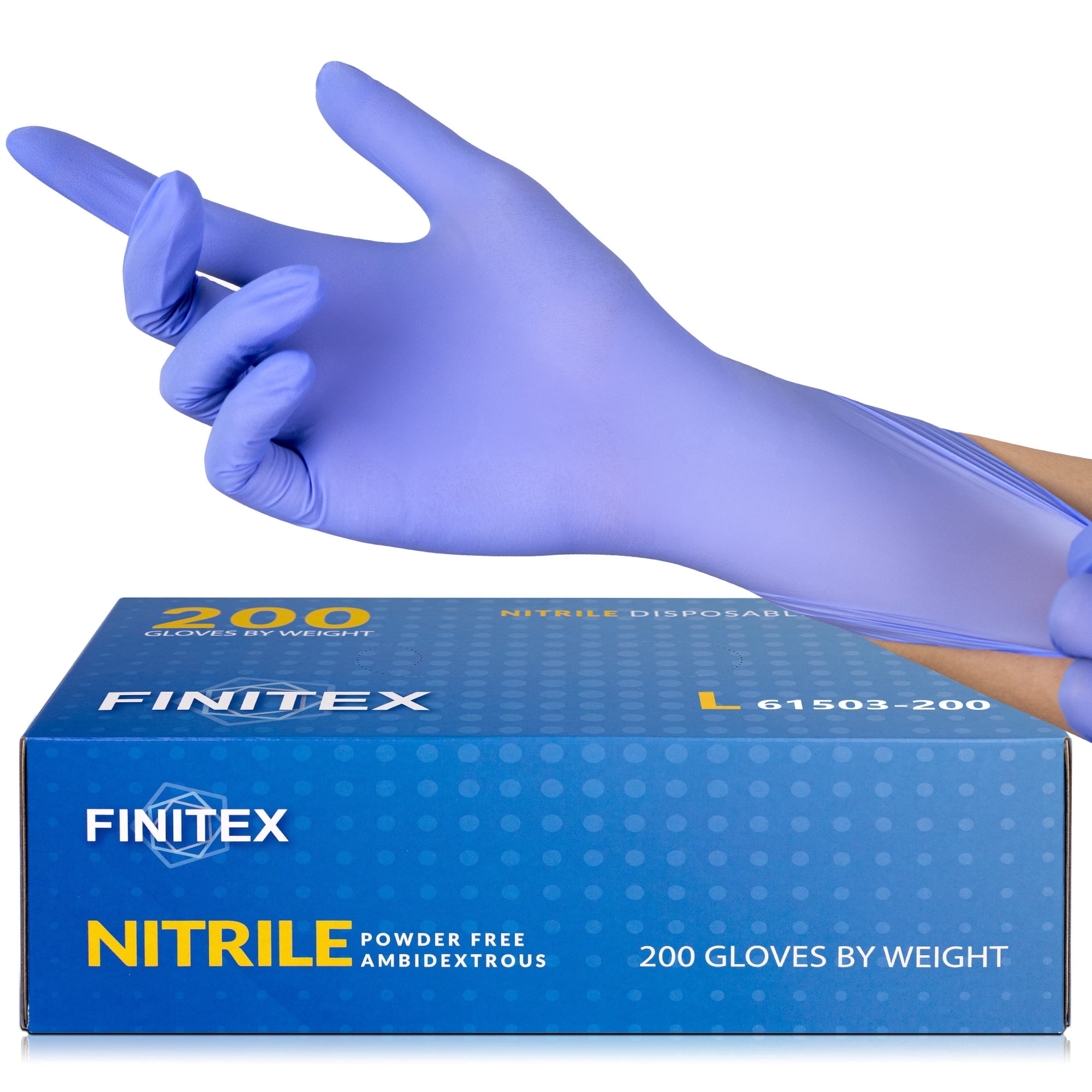 FINITEX Nitrile Disposable Gloves, Food Grade, Latex-Free, Hypoallergenic, Micro-Roughened Grip (Blue, Large, 200 Count) q73v6