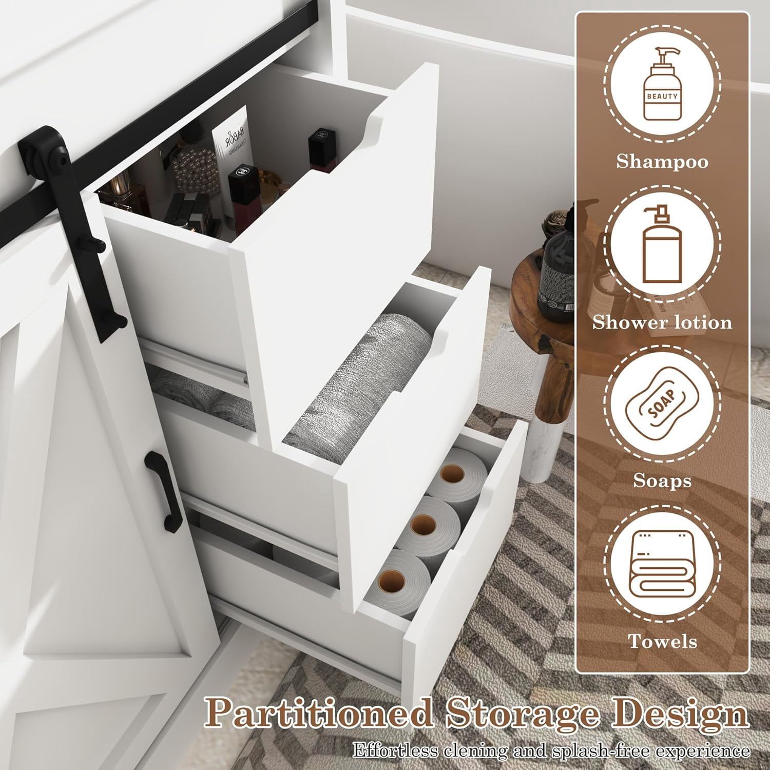 Blotout 36 in Farmhouse Bathroom Vanity Set with Sink, Faucet, and Mirror (White, 36 in) 2eh9x