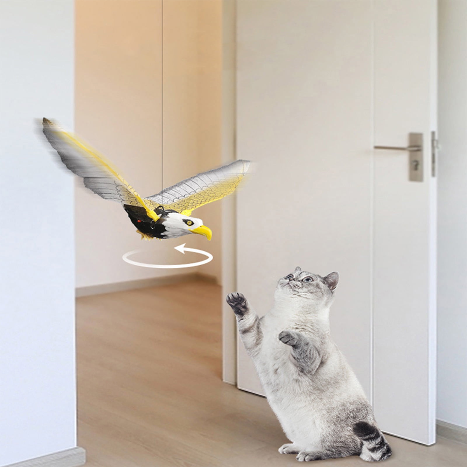 COFEST Electronic Simulation Flying Bird Cat Toy, Interactive Hanging Eagle with LED Light (Black) m91ig