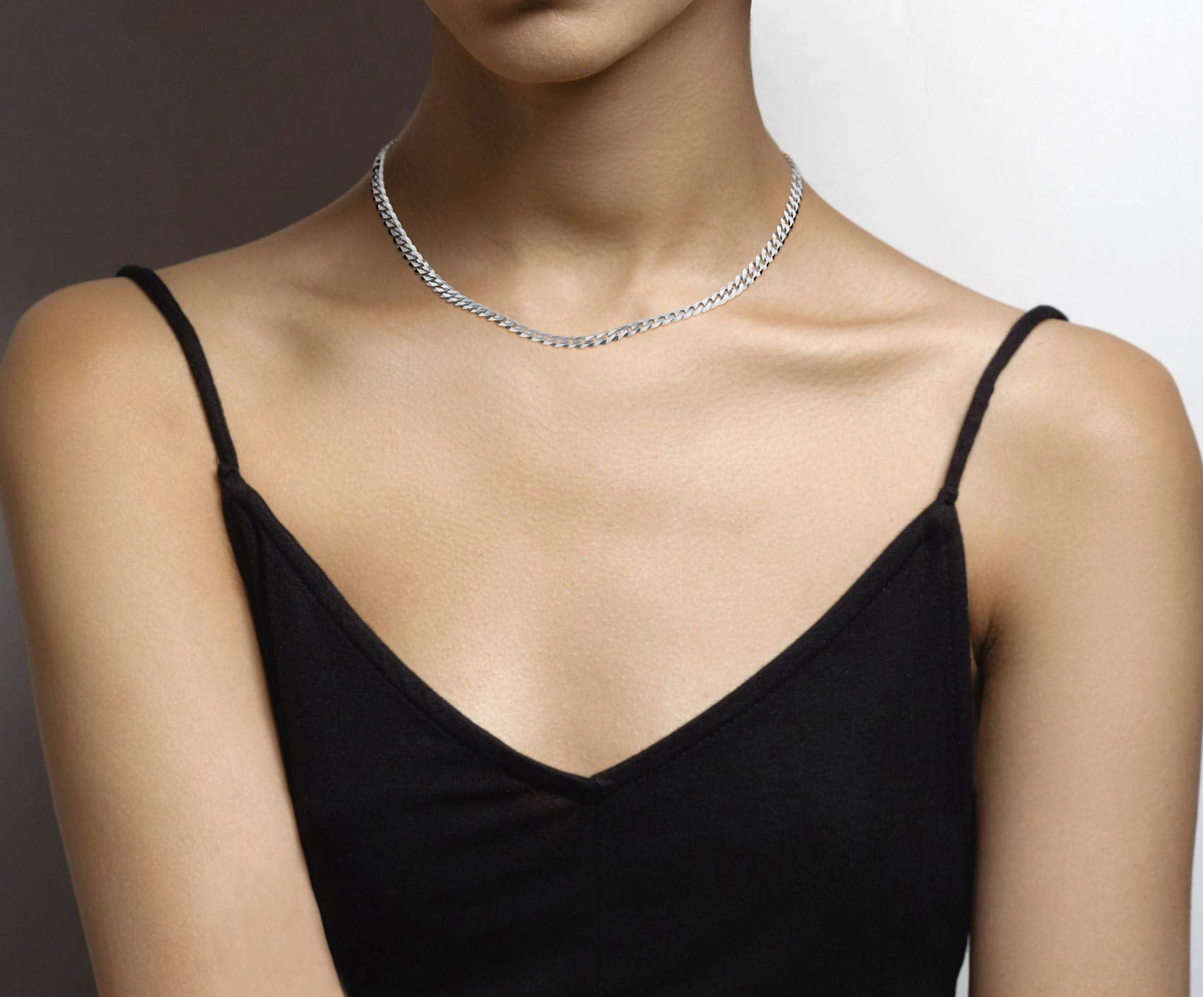 Miabella 925 Sterling Silver Italian Diamond-Cut Cuban Link Chain Necklace (Silver, 16 in) l68ju