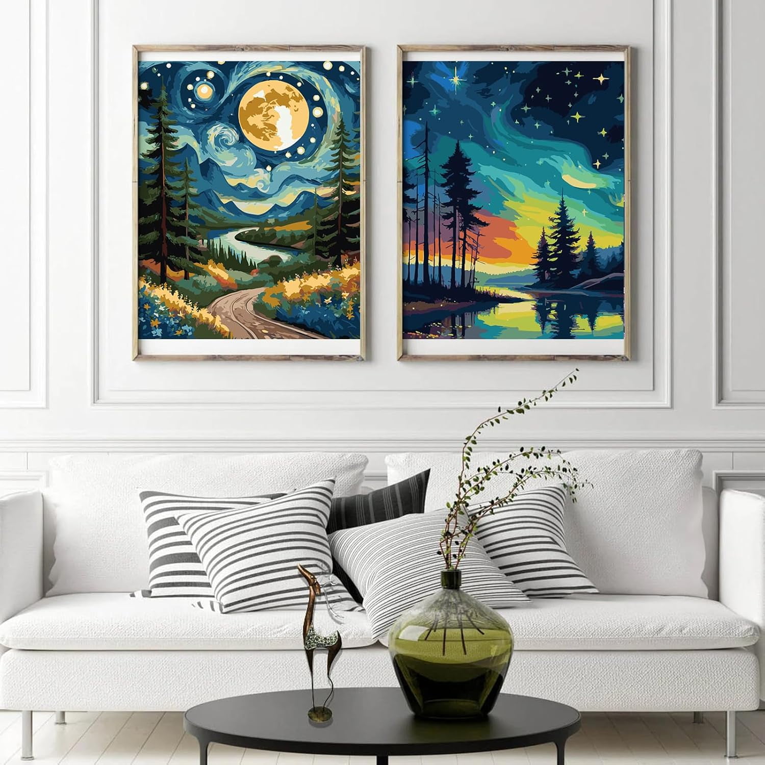 Qoosea Paint by Numbers Kit for Adults with Frame and Wooden Easel, DIY Landscape Art Set (4 Pack, 11.8 in x 9.4 in) wa0uo