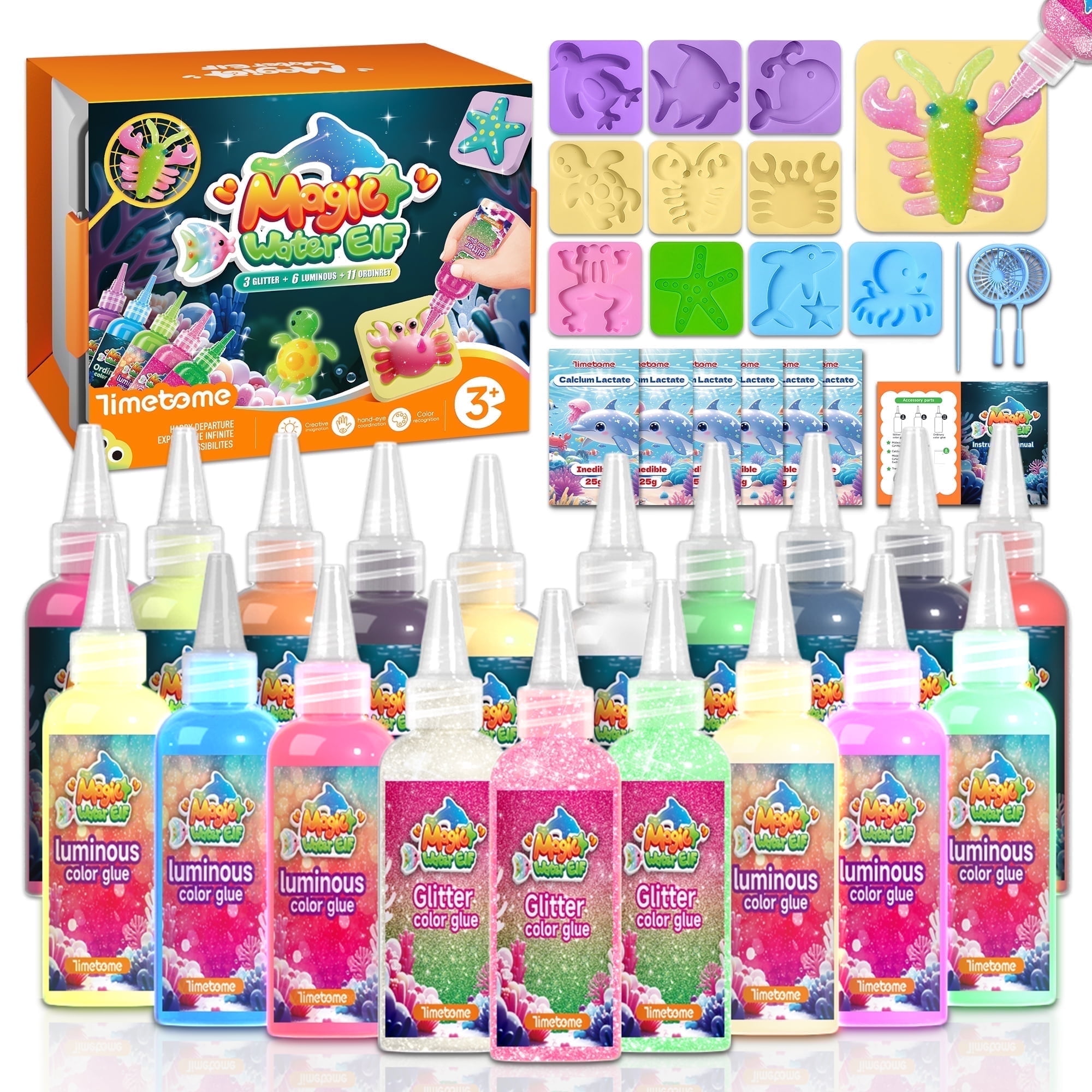 Timetome Magic Water Elf DIY Craft Kit, Sensory Squishy Maker with 20 Gel Colors and 10 Molds (20-Piece Set) 7js5b