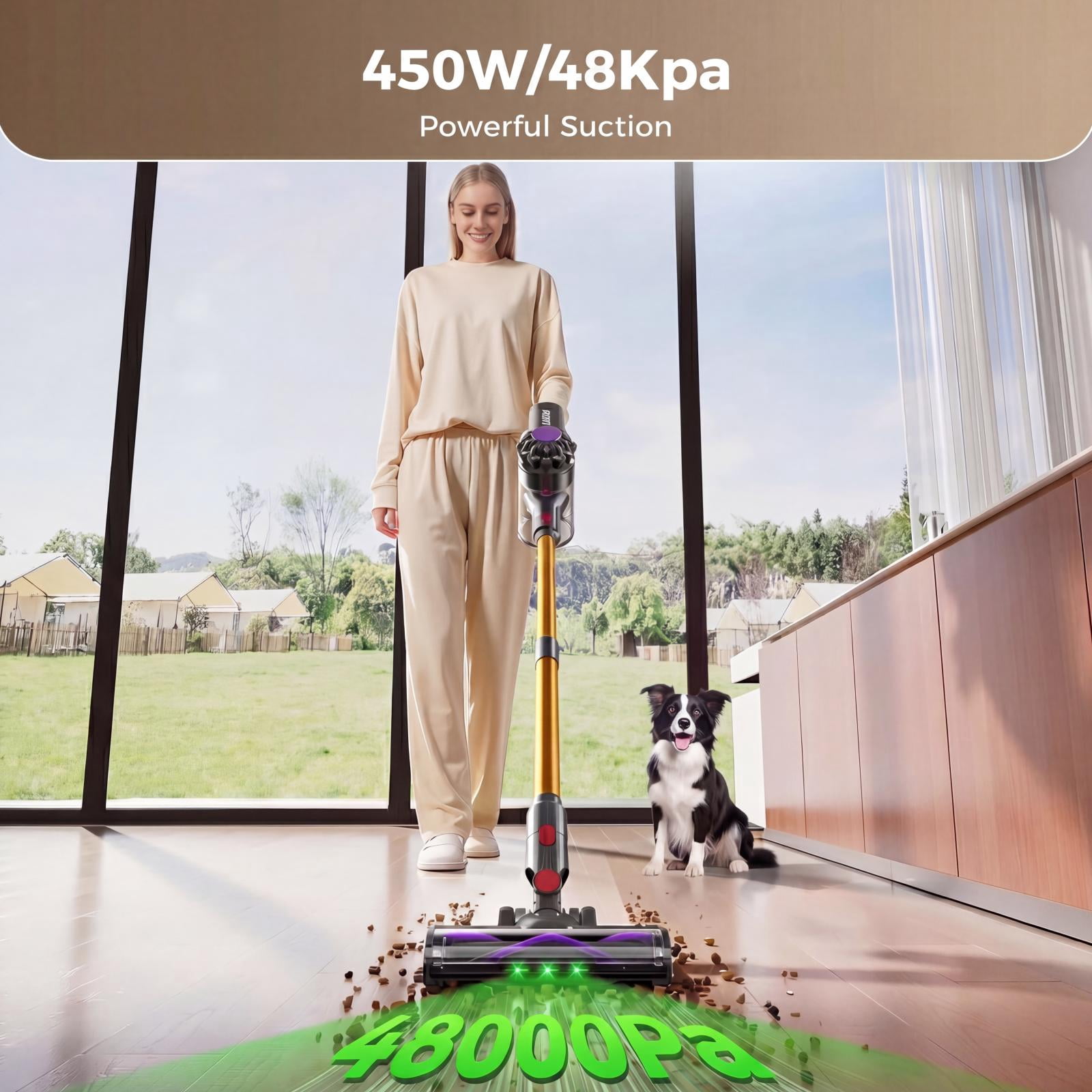 ARTSEA Cordless Stick Vacuum Cleaner, Powerful 40Kpa Suction for Pet Hair and Hardwood Floors (Gold, 3 lb) ez5zv