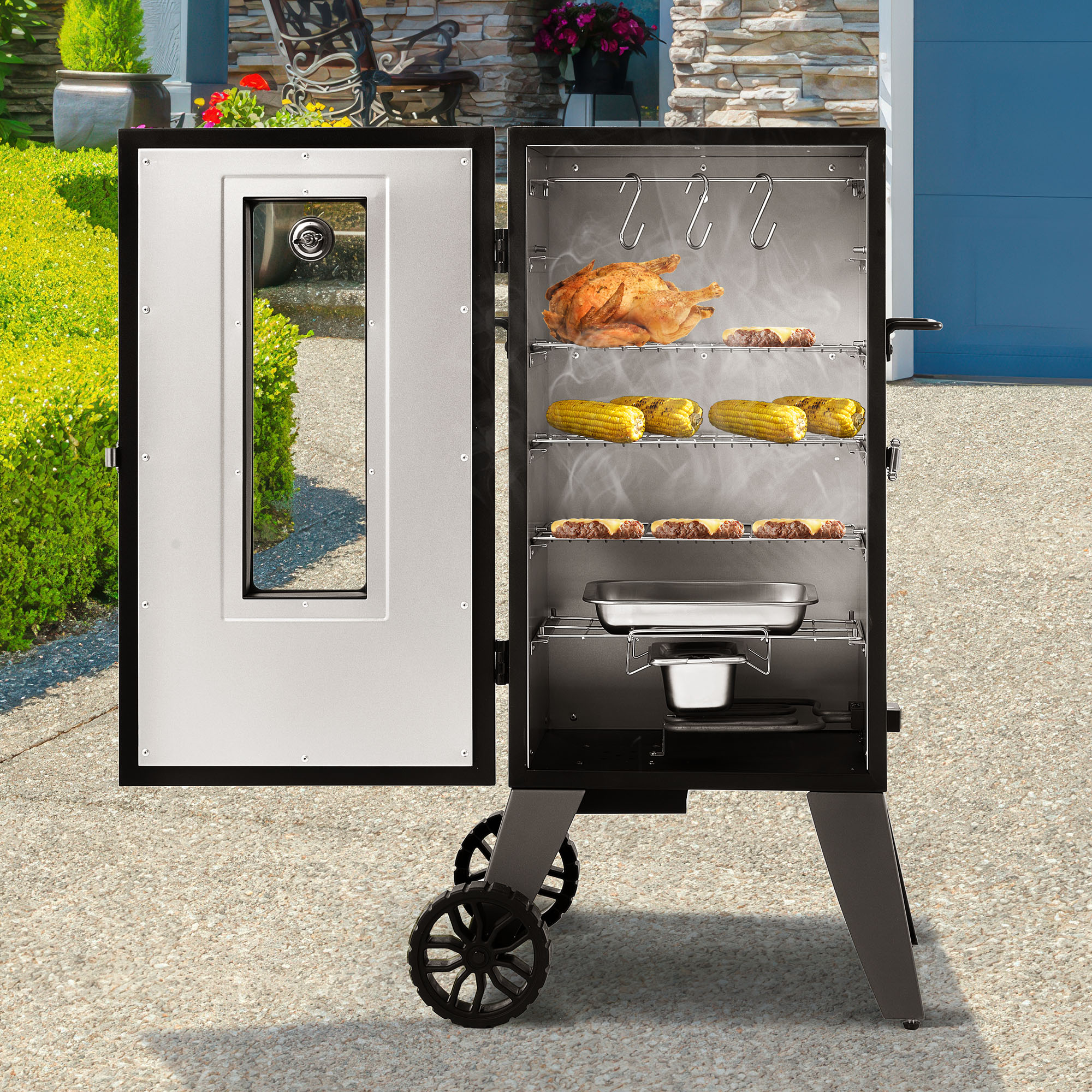 Royal Gourmet SE2806 28-inch Analog Electric Smoker with Clear-view Window and 3 Racks (Black, 22.68 in x 20.87 in x 37.32 in) 5lc3x