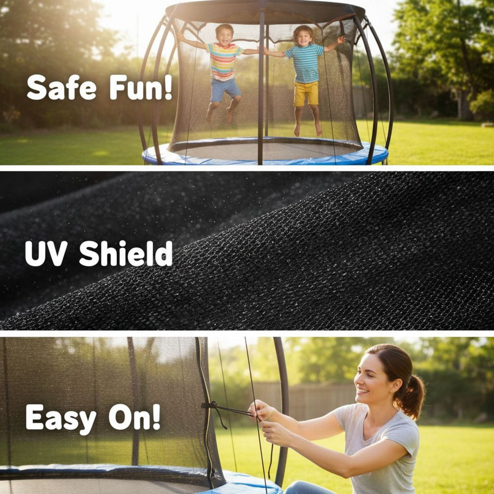 Bangcool 14 ft Round Trampoline Sun Shade Cover, UV-Resistant Mesh Canopy, Weather-Proof Protective Netting (Black, 14 ft) lonfg