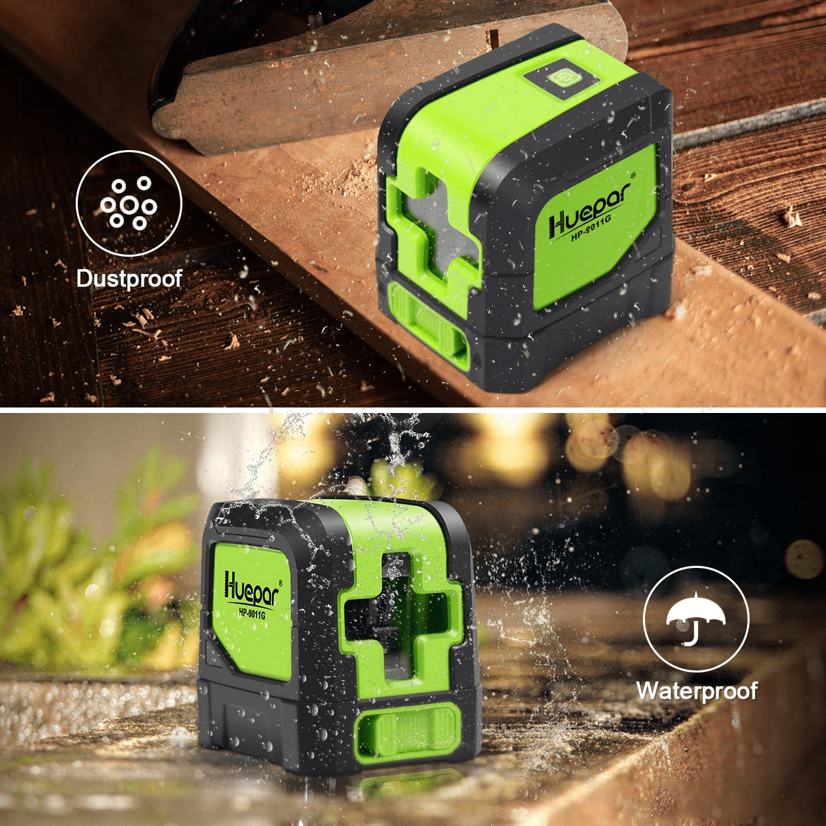 Huepar Cross Line Laser Level Green Beam Self-Leveling Tool with 360° Magnetic Pivoting Base (Green, 85 ft) knfpp
