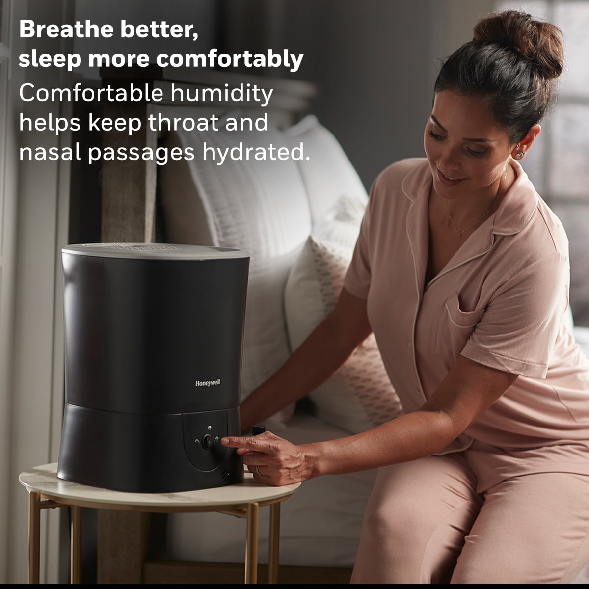 Honeywell Warm Mist Humidifier with Essential Oil Cup, Filter-Free Design for Home Air Quality (Black, 1.5 gal) 5w482