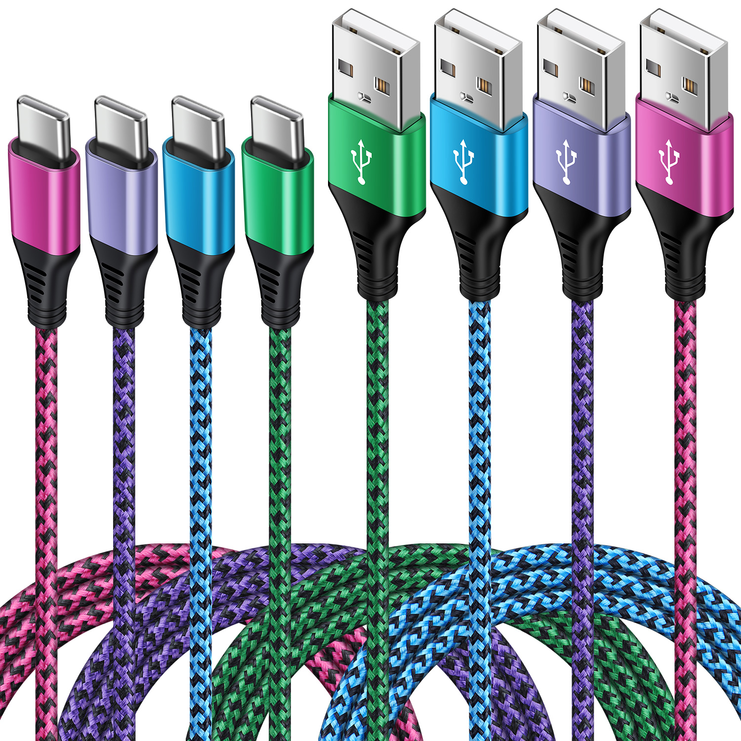Ailkin USB C to USB A Fast Charging Cable (Multicolor, 6 ft, 4-Pack) xi9tl