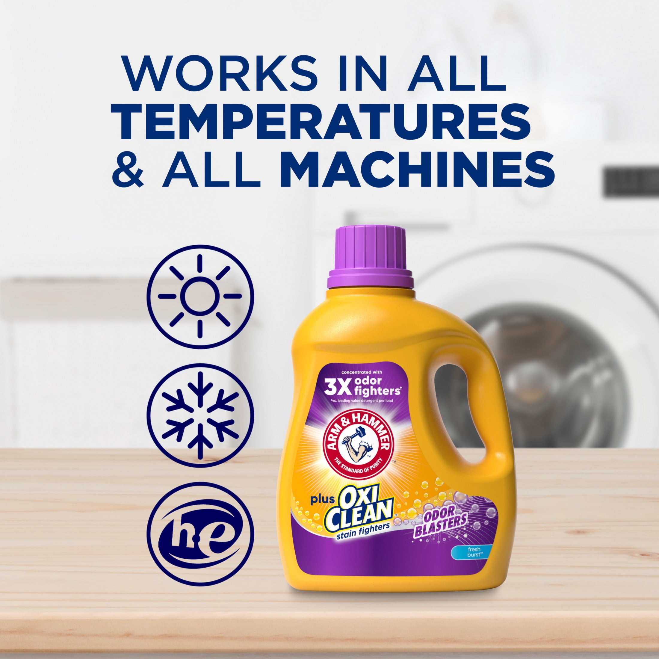 ARM & HAMMER Plus OxiClean Odor Blasters Liquid Laundry Detergent, Fresh Burst (96.2 fl oz) rvowv