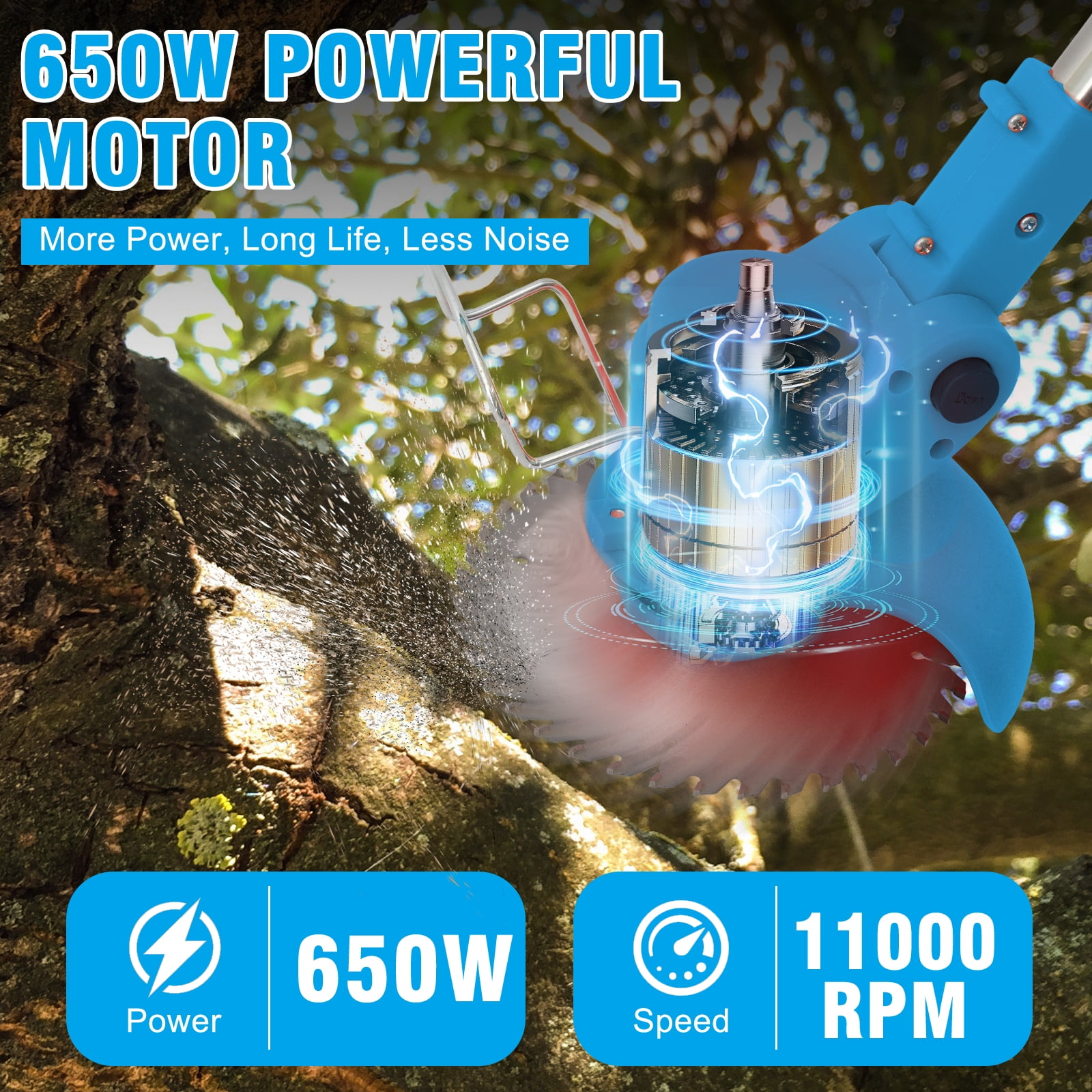 TopZoo Electric String Trimmer with Dual 24V Battery System and Adjustable Shaft (Blue, 35-47 in) 7gh10