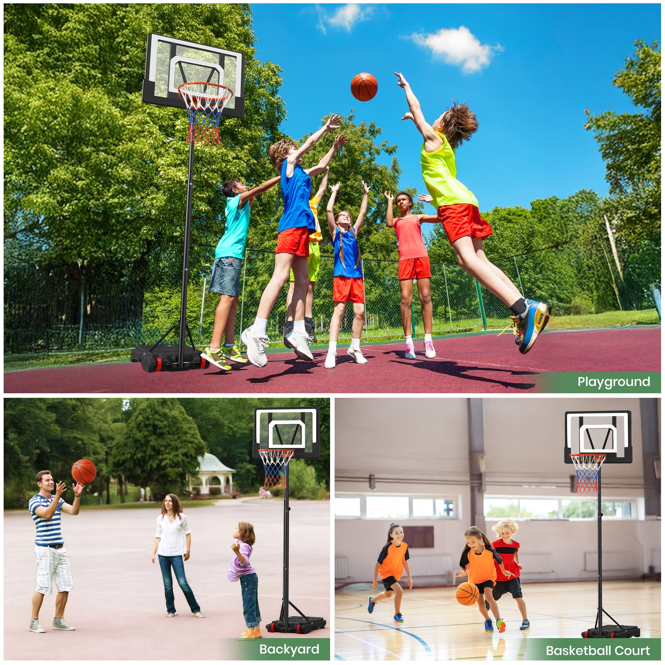 GVDV 33 in Portable Basketball Hoop, Height Adjustable Goal System for Kids and Teens (Black, 3.8-7 ft) 3dwj5