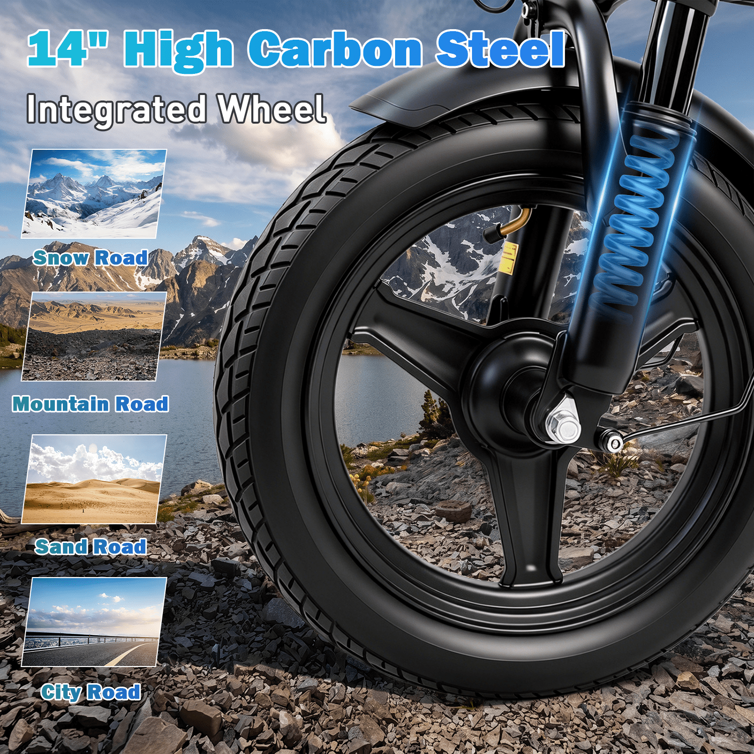XKJQTA Electric Bike for Adults, Folding Ebike with 500W Motor, 48V 12AH Battery, Multi-Shock Absorption (Black, 14 in) ubk3z