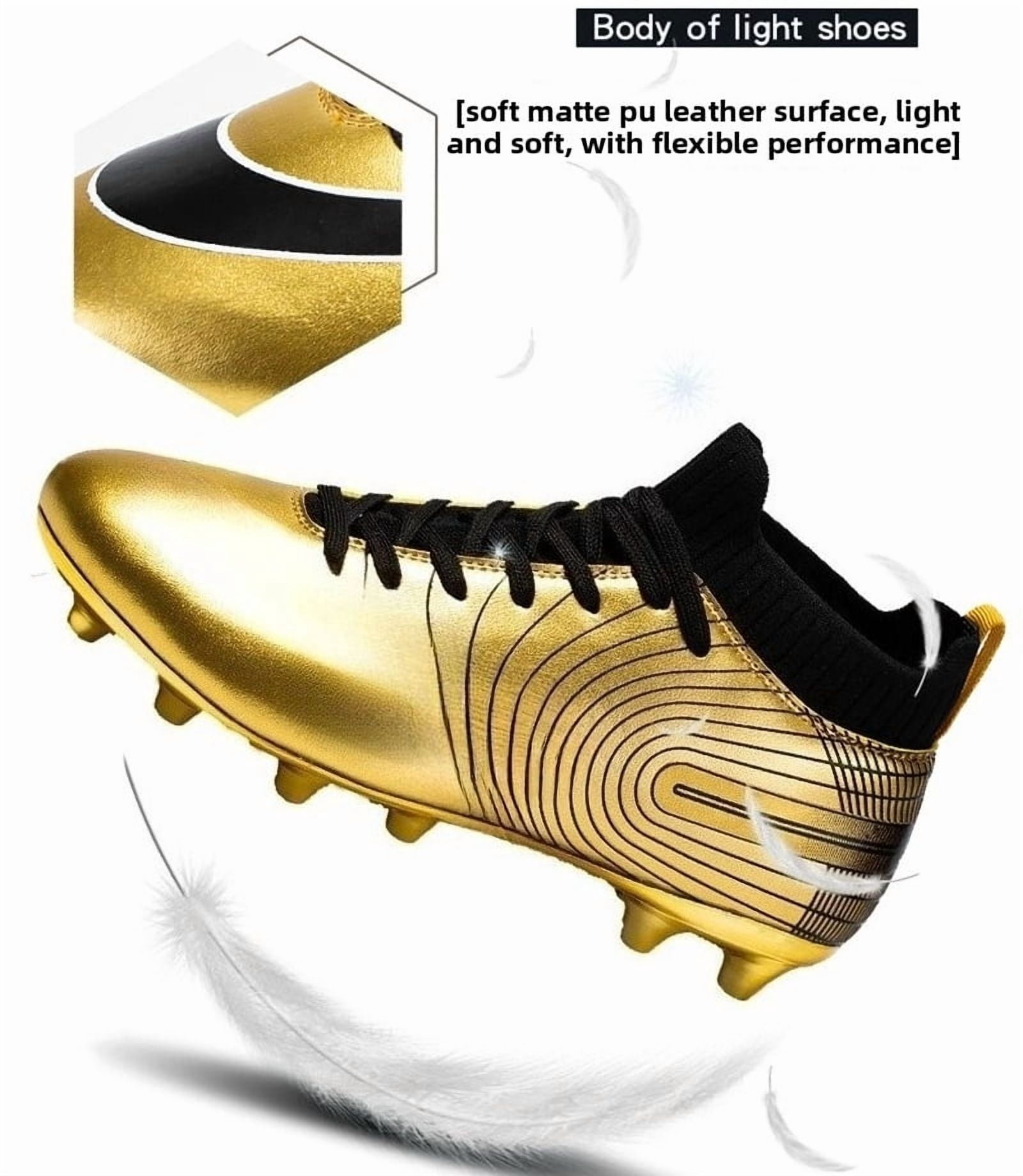Fenlogft Youth High-Top Soccer Cleats, Unisex Athletic Football Boots with Traction Spikes (Gold, Size 4) wcfbb